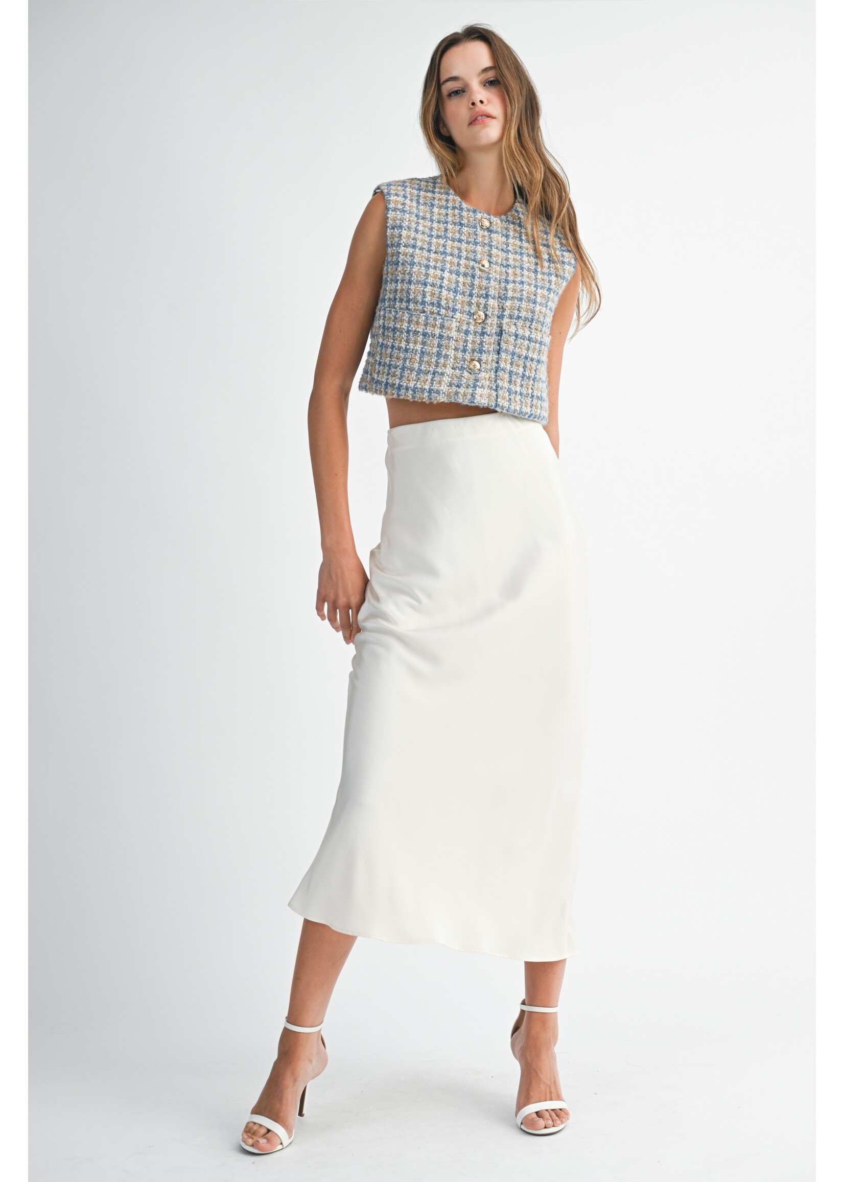 Mable Tweed Front Pocket Crop Vest - MT2029A