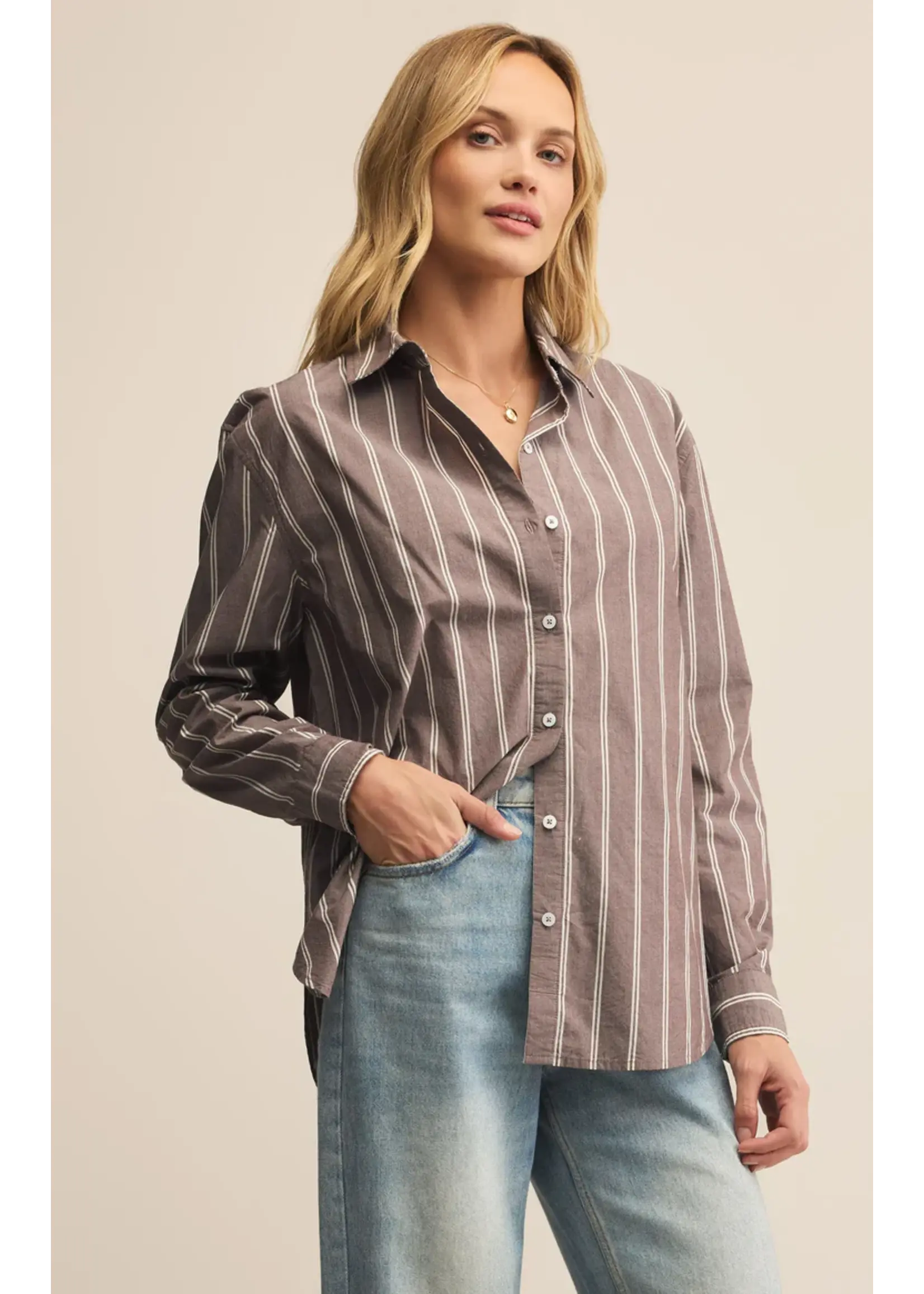 【SATIIIZ】Sharp Sheer Stripe Shirt Sharp Sheer Stripe Shirt - satiiiz