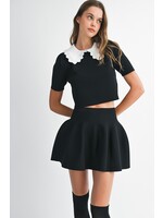Mable Contrast Lace Collar Knit Top And Mini Skirt Set - MST8521