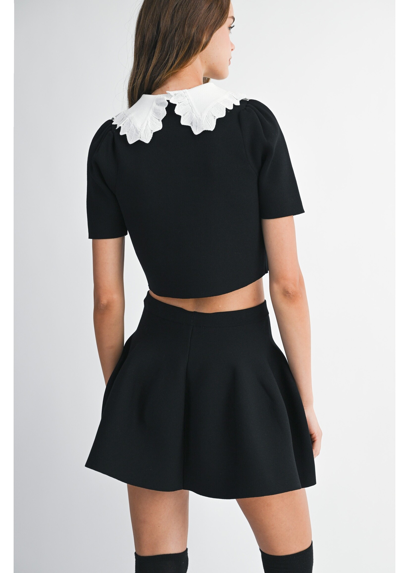 Mable Contrast Lace Collar Knit Top And Mini Skirt Set - MST8521