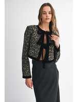 Mable Leopard Print Contrast Velvet Front Tie Jacket - MJK6471