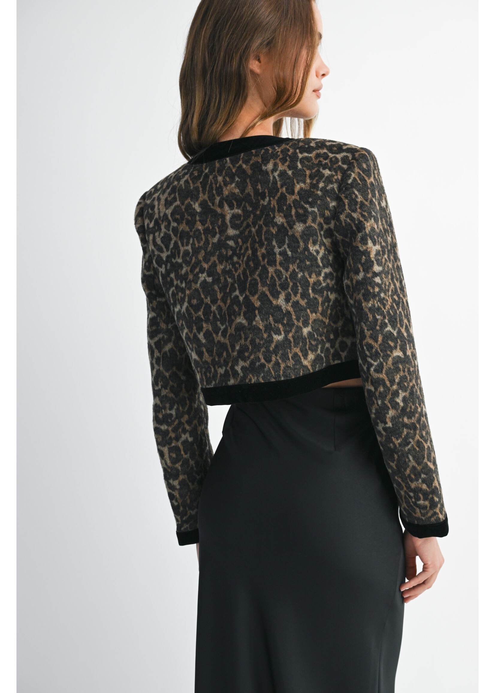 Mable Leopard Print Contrast Velvet Front Tie Jacket - MJK6471