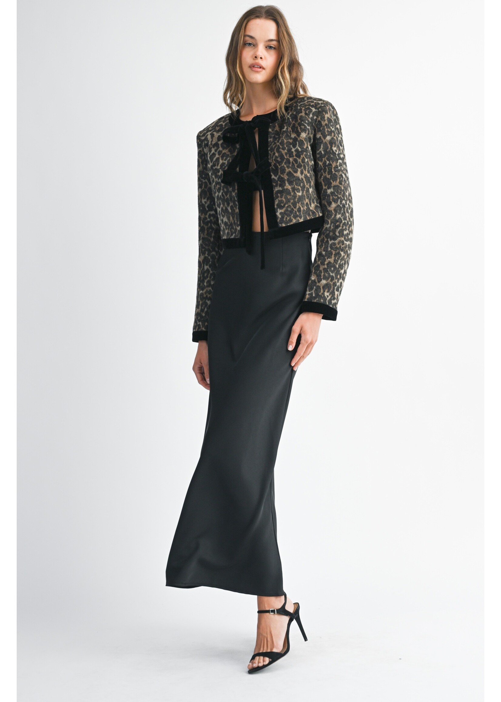 Mable Leopard Print Contrast Velvet Front Tie Jacket - MJK6471