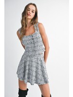 Mable Tweed Square Neckline Top And Mini Skirt Set - MST8525