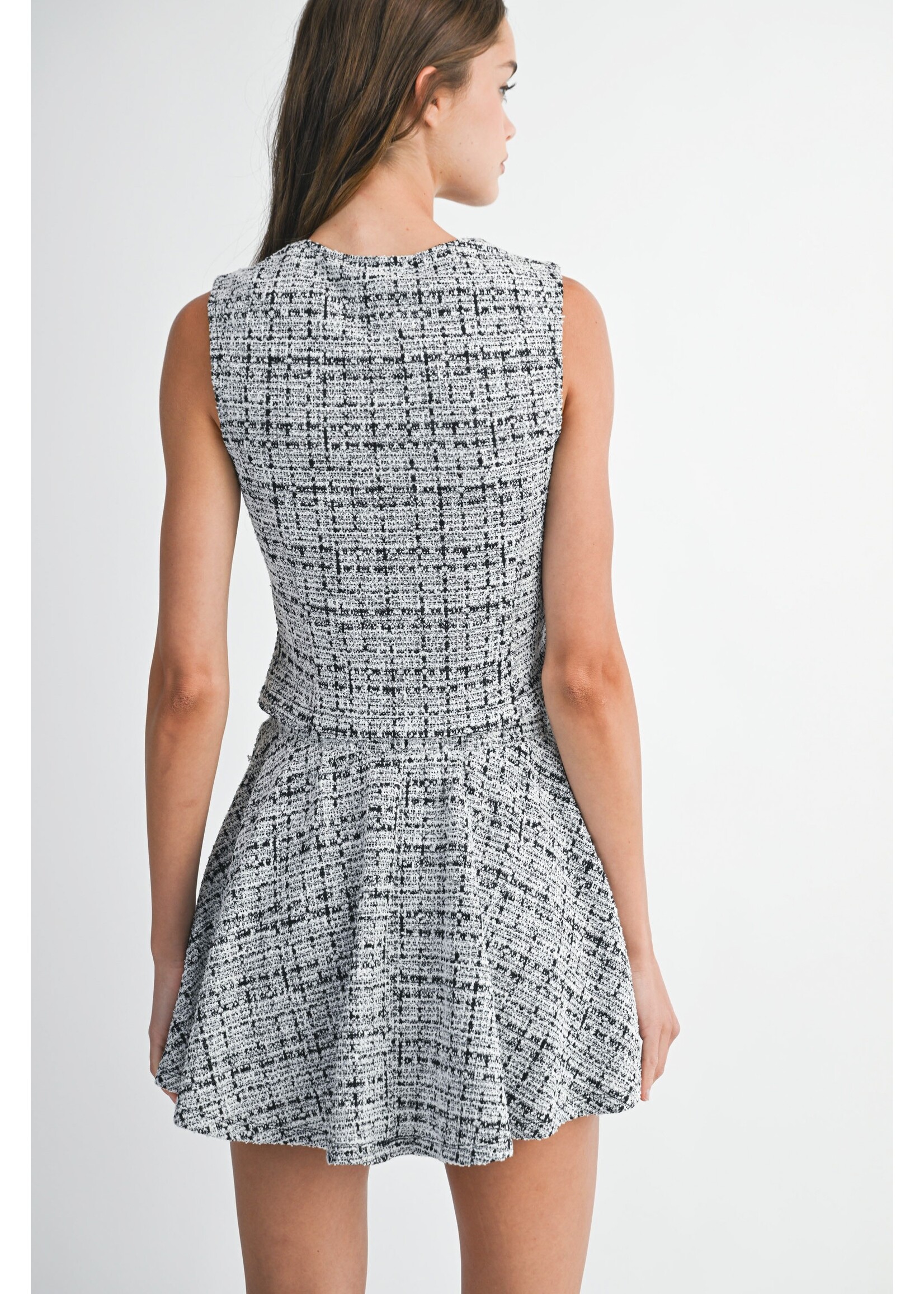 Mable Tweed Square Neckline Top And Mini Skirt Set - MST8525