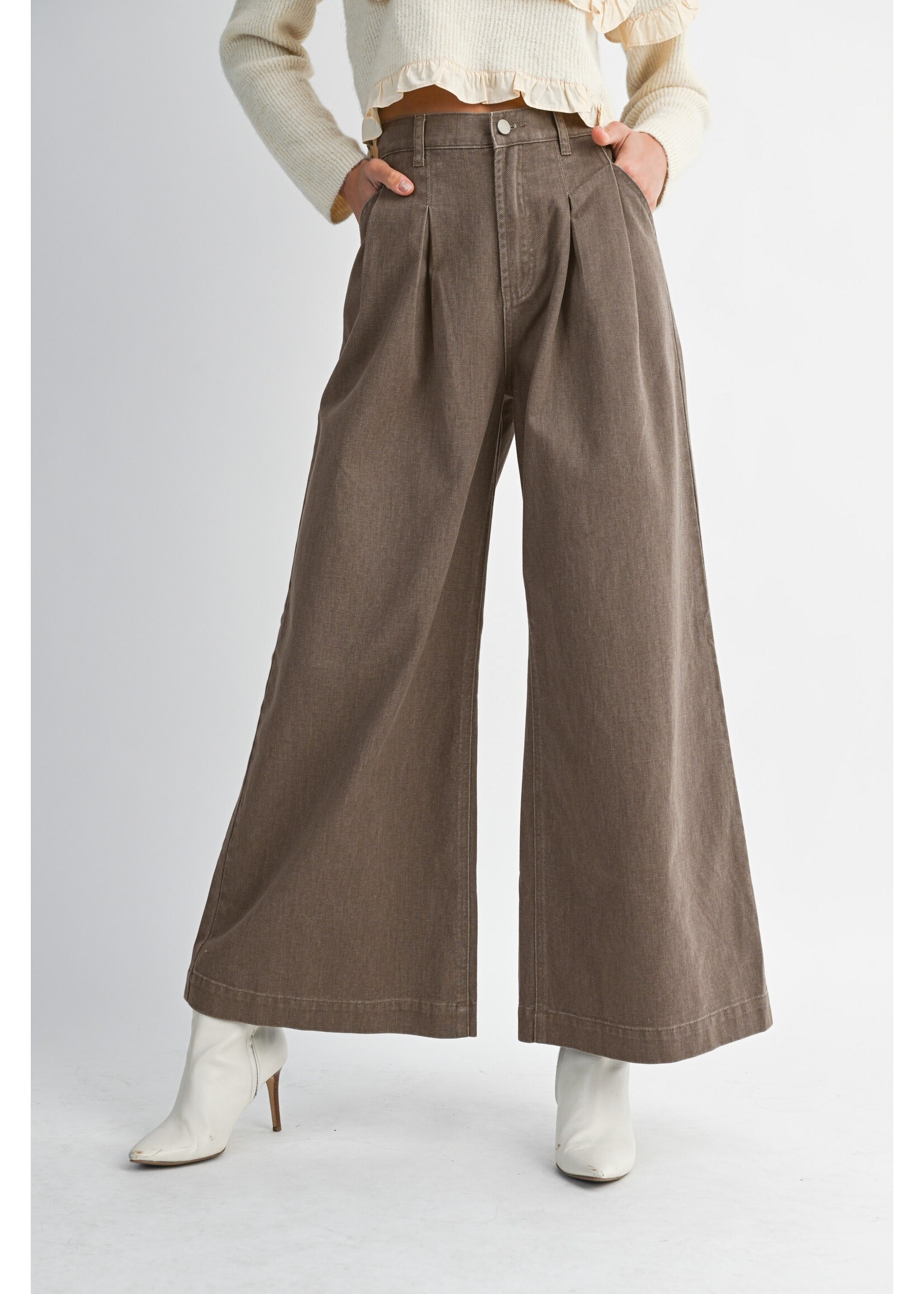 Mable Pleated Wide Leg Washed Colored Jeans - MP6220A