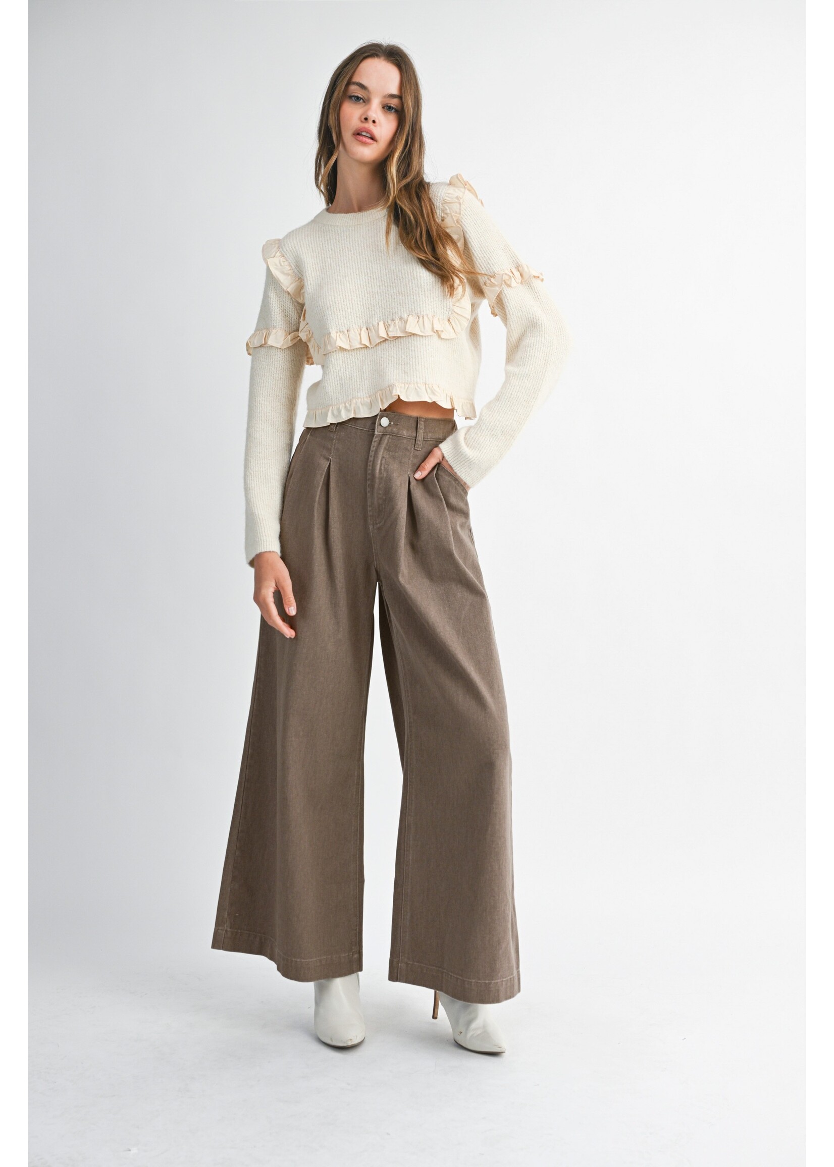 Mable Pleated Wide Leg Washed Colored Jeans - MP6220A