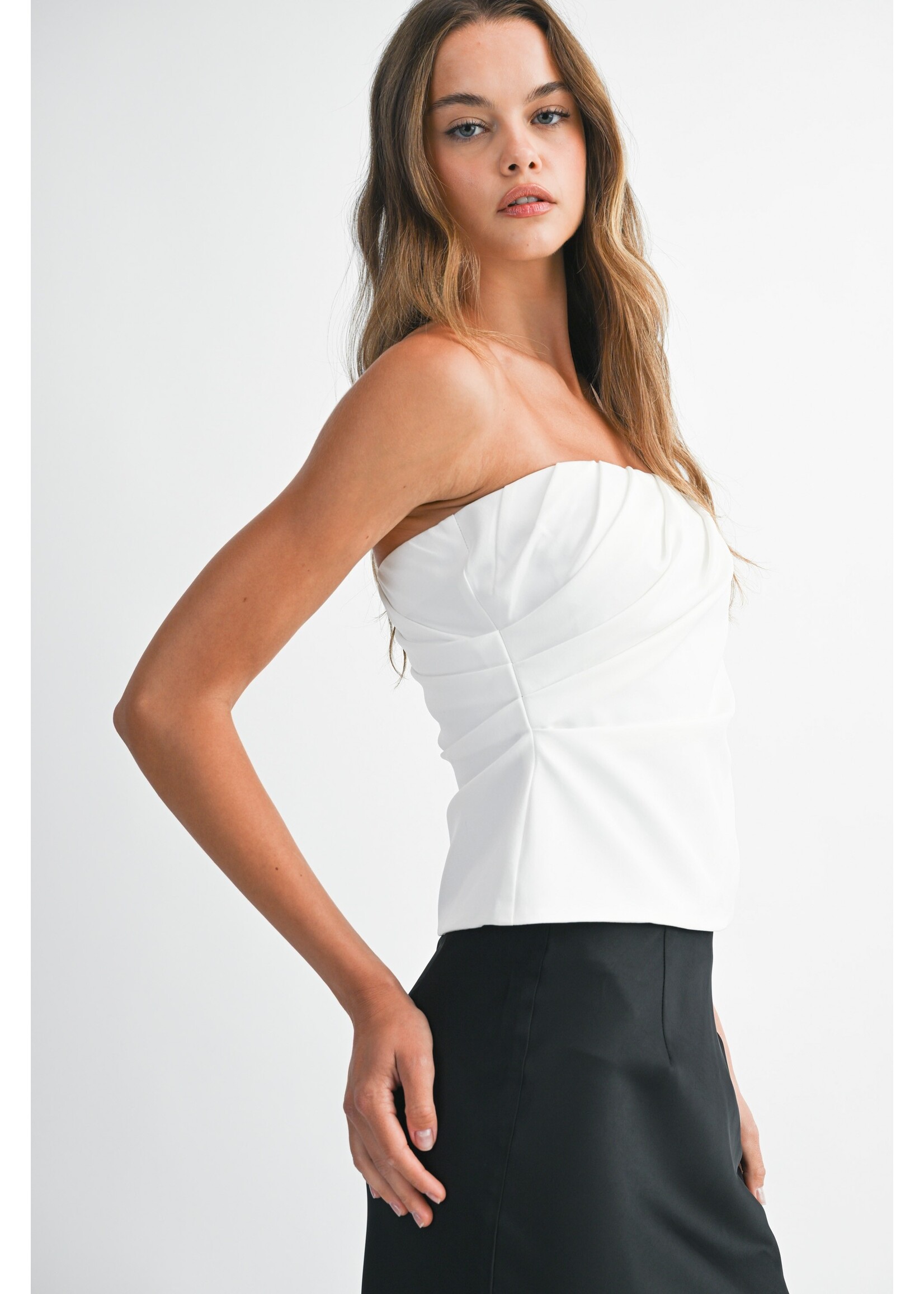 Mable Strapless Ruched Draped Tube Top - MT2215