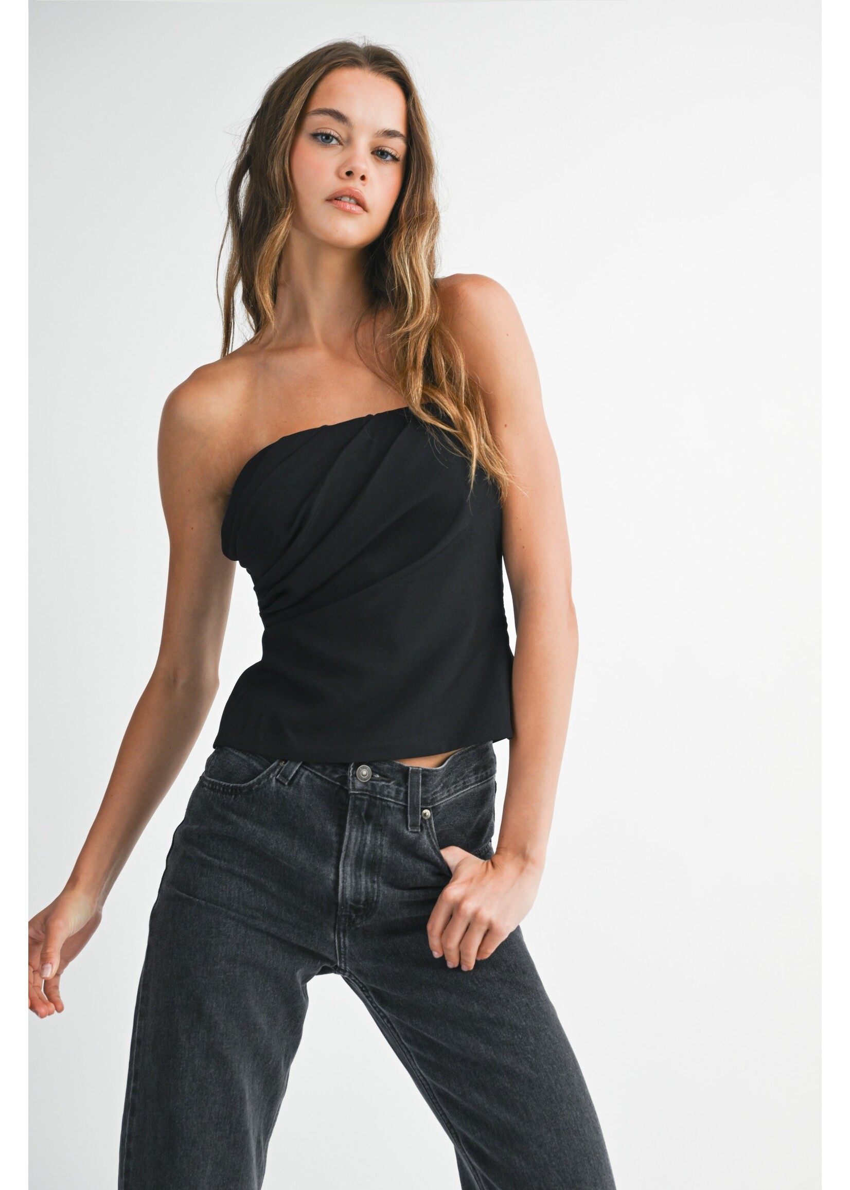 Mable Strapless Ruched Draped Tube Top - MT2215