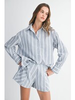 Mable Pin Stripe Button Down Shirt Top And Shorts Set - MST8491