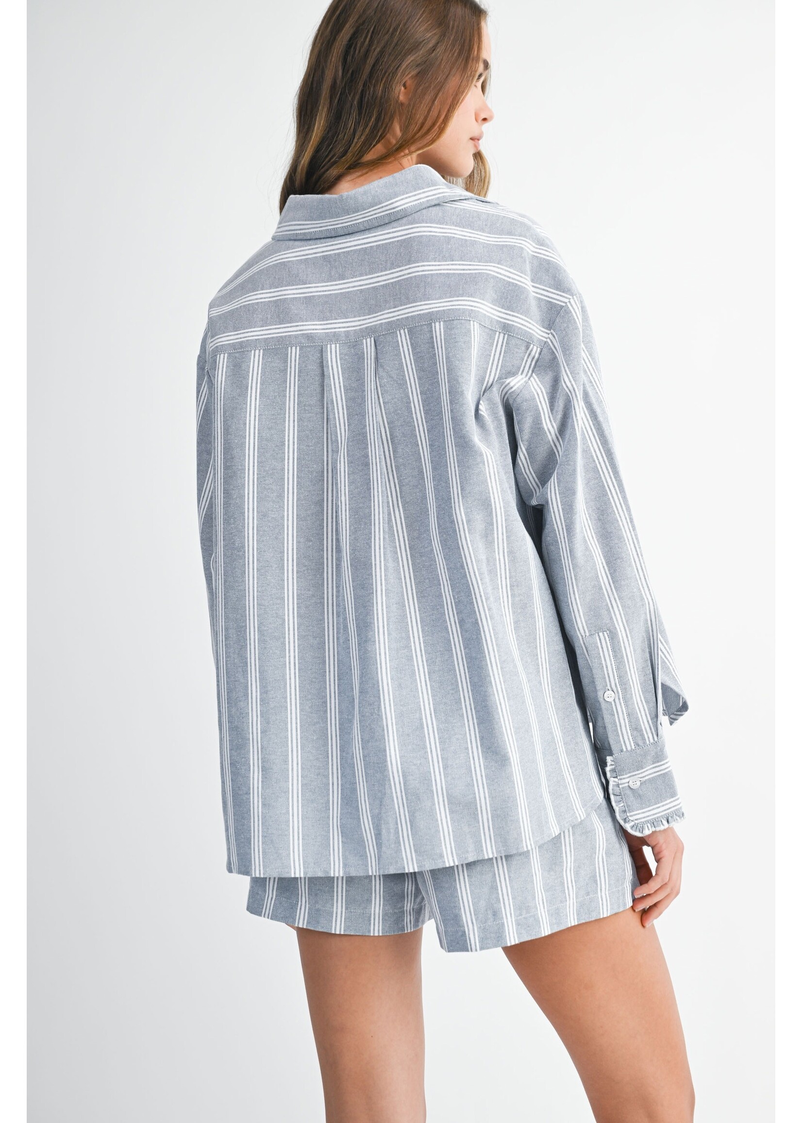 Mable Pin Stripe Button Down Shirt Top And Shorts Set - MST8491