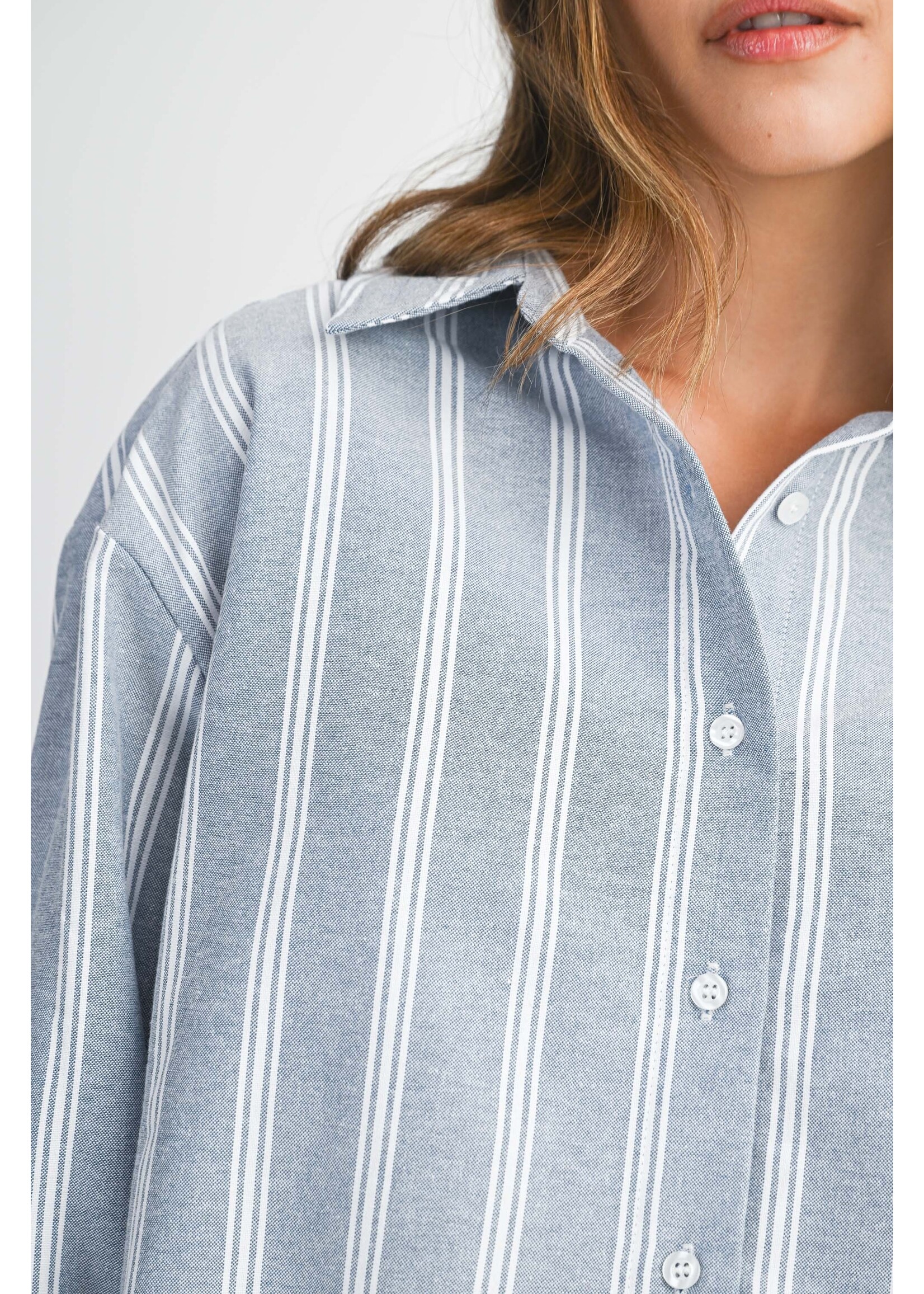 Mable Pin Stripe Button Down Shirt Top And Shorts Set - MST8491