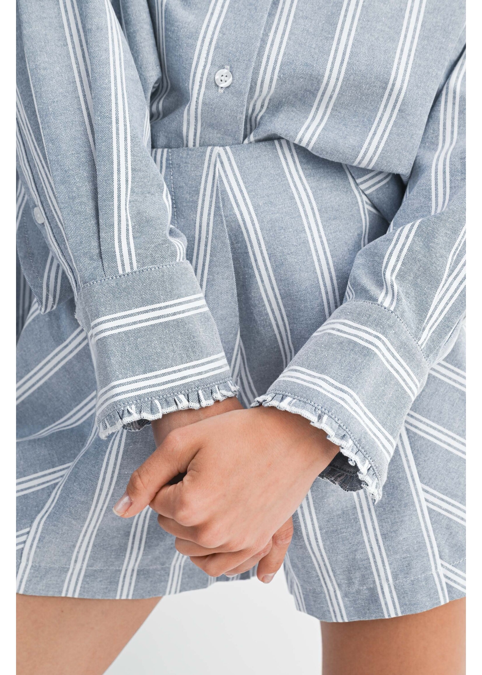 Mable Pin Stripe Button Down Shirt Top And Shorts Set - MST8491