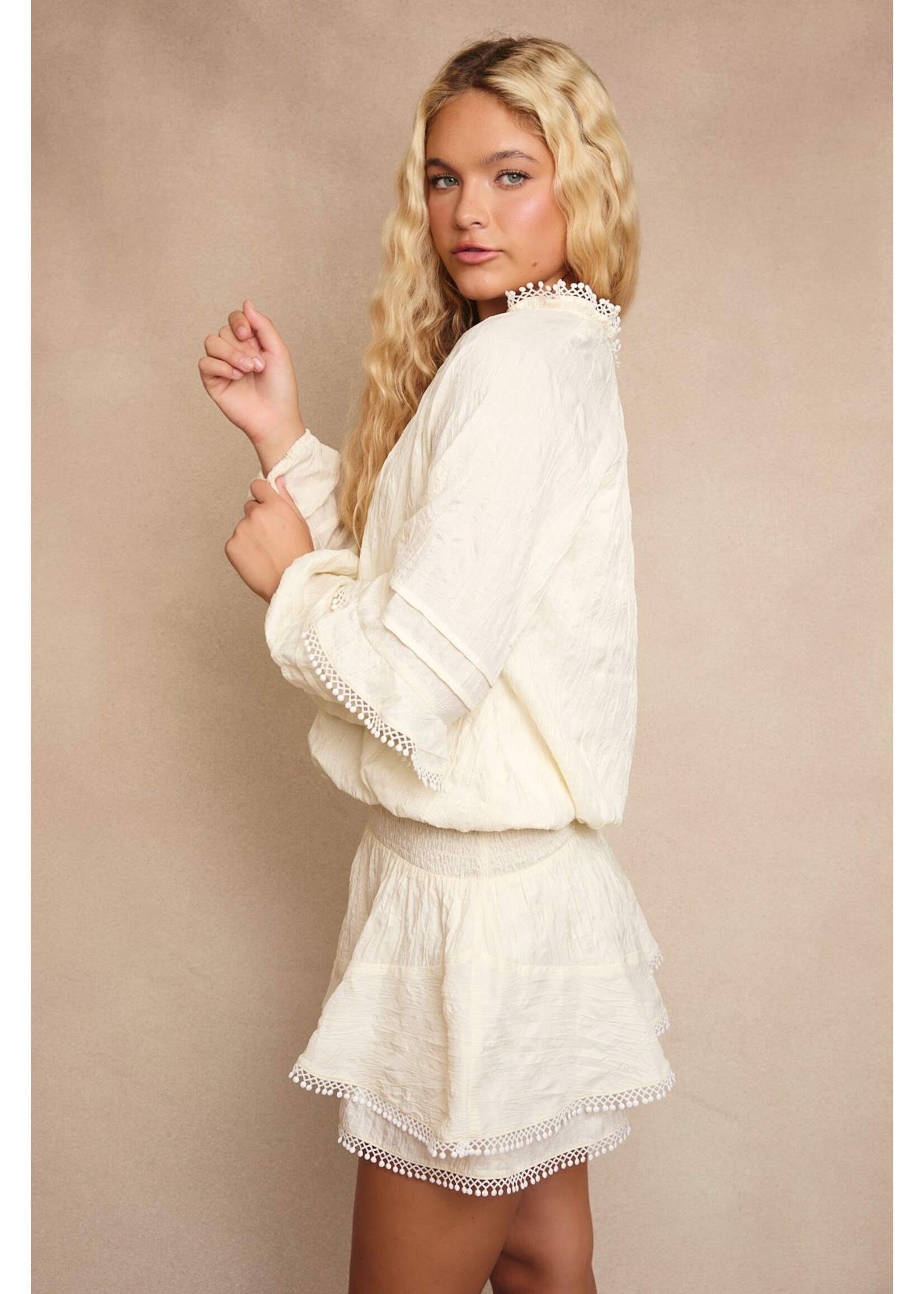 Le Lis V-Neck Waist Smocked and Ruffle Detail Romper - BM1351
