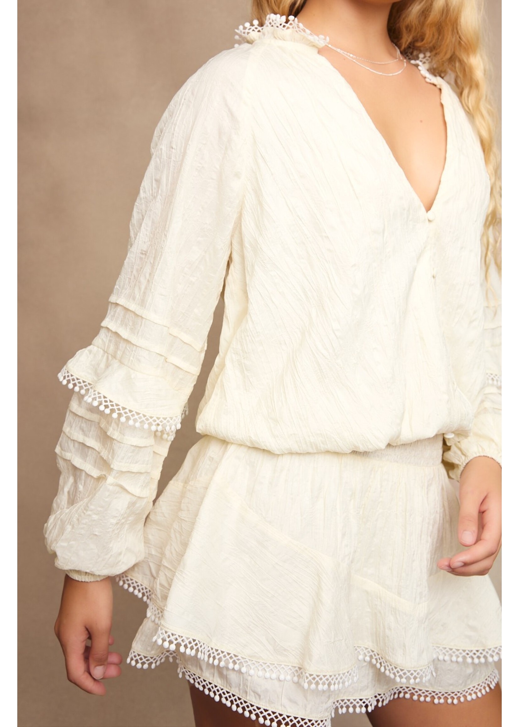 Le Lis V-Neck Waist Smocked and Ruffle Detail Romper - BM1351
