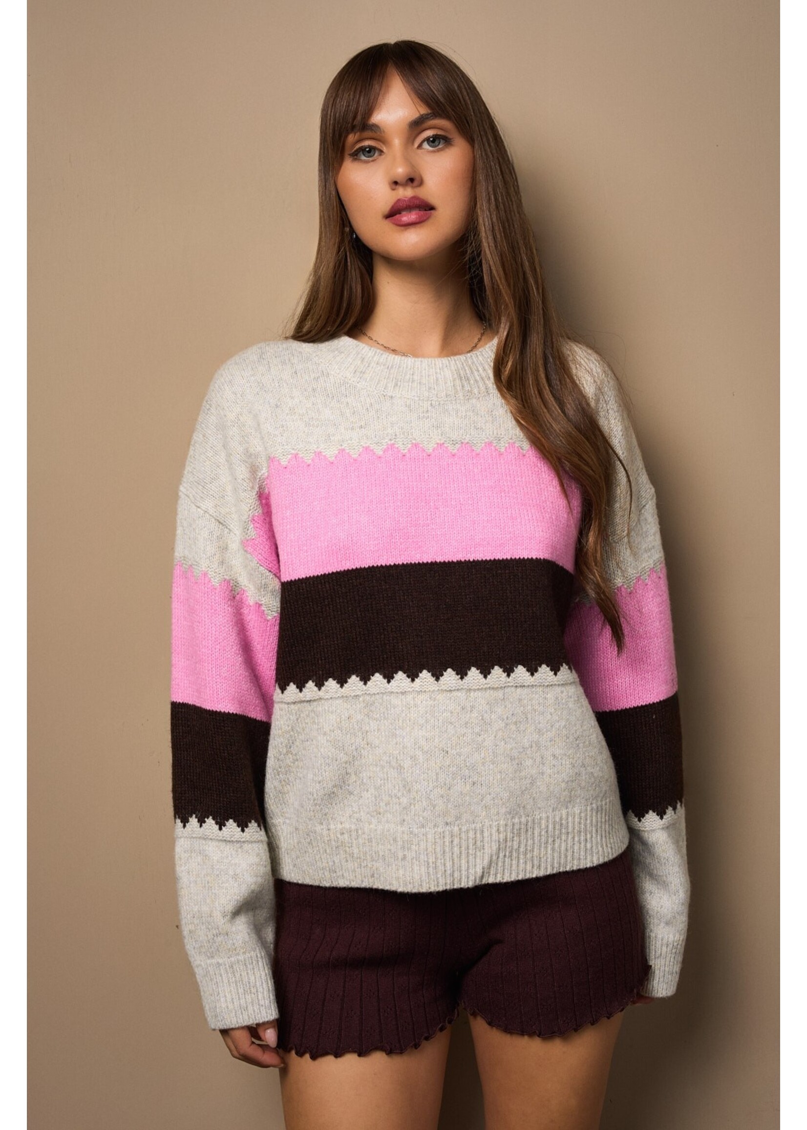 Le Lis Crew Neck Rose Stripe Sweater - IWT5816