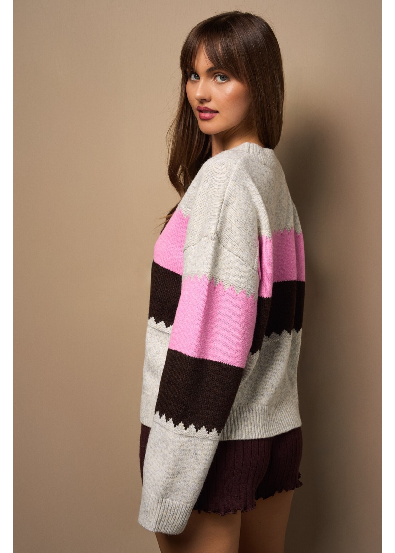 Le Lis Crew Neck Rose Stripe Sweater - IWT5816