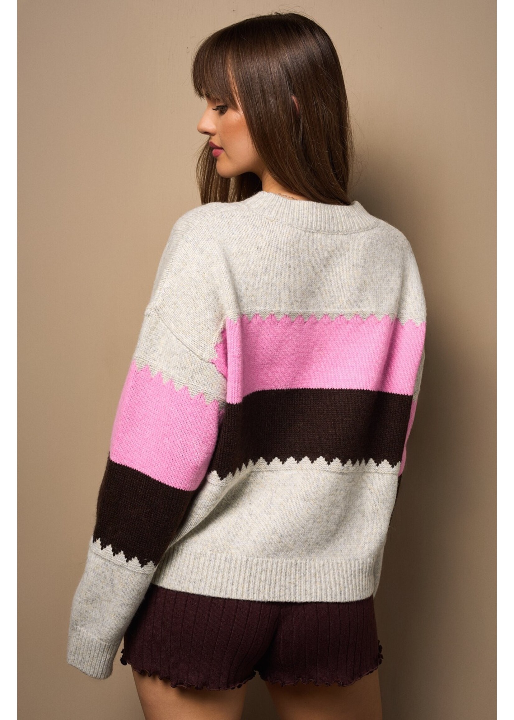 Le Lis Crew Neck Rose Stripe Sweater - IWT5816