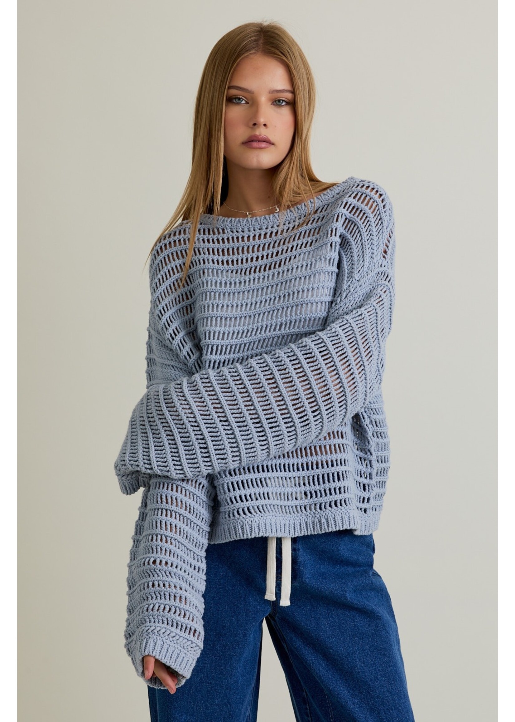 Le Lis Boat Neck Openwork Sweater Top - SWT3260