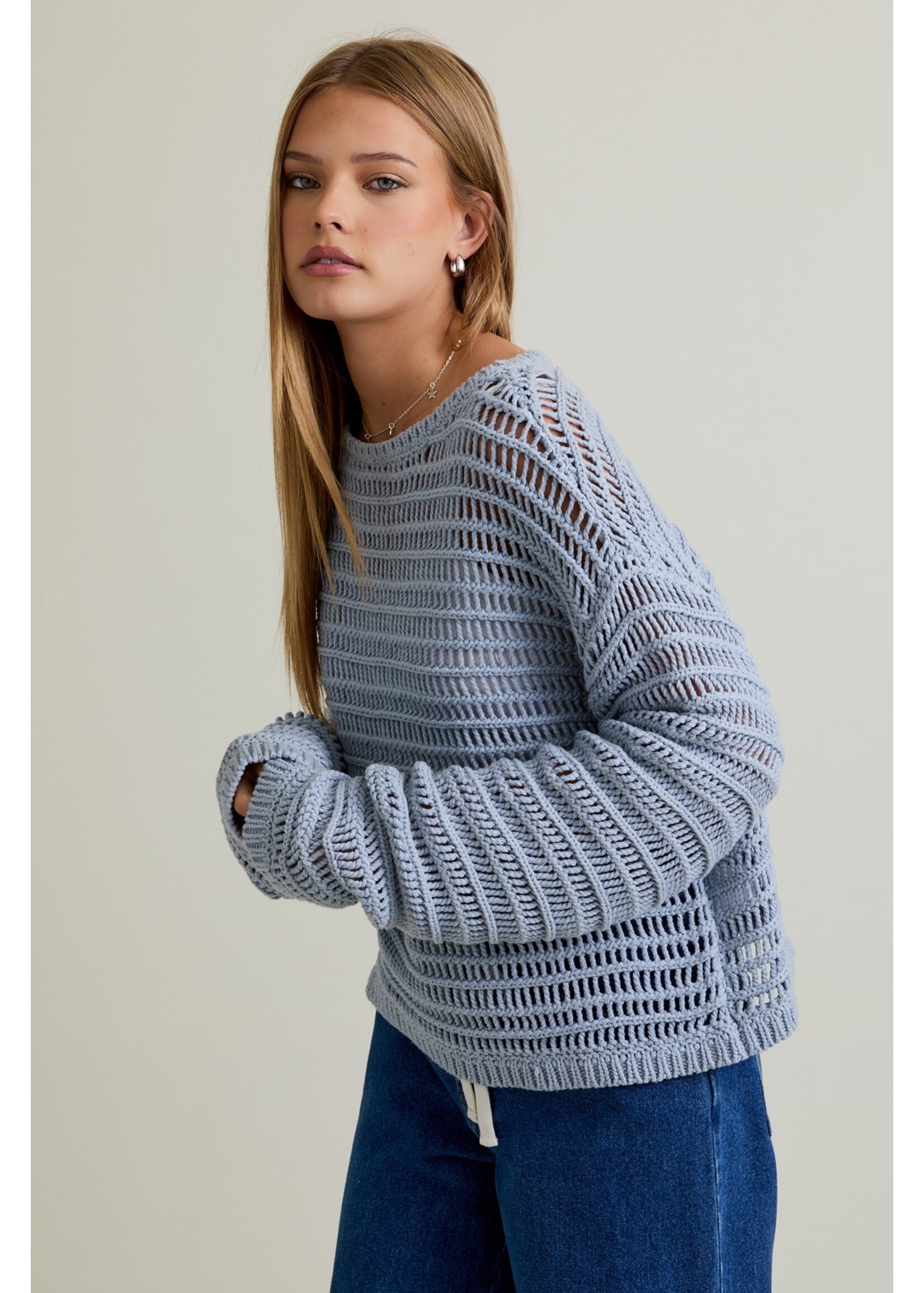 Le Lis Boat Neck Openwork Sweater Top - SWT3260