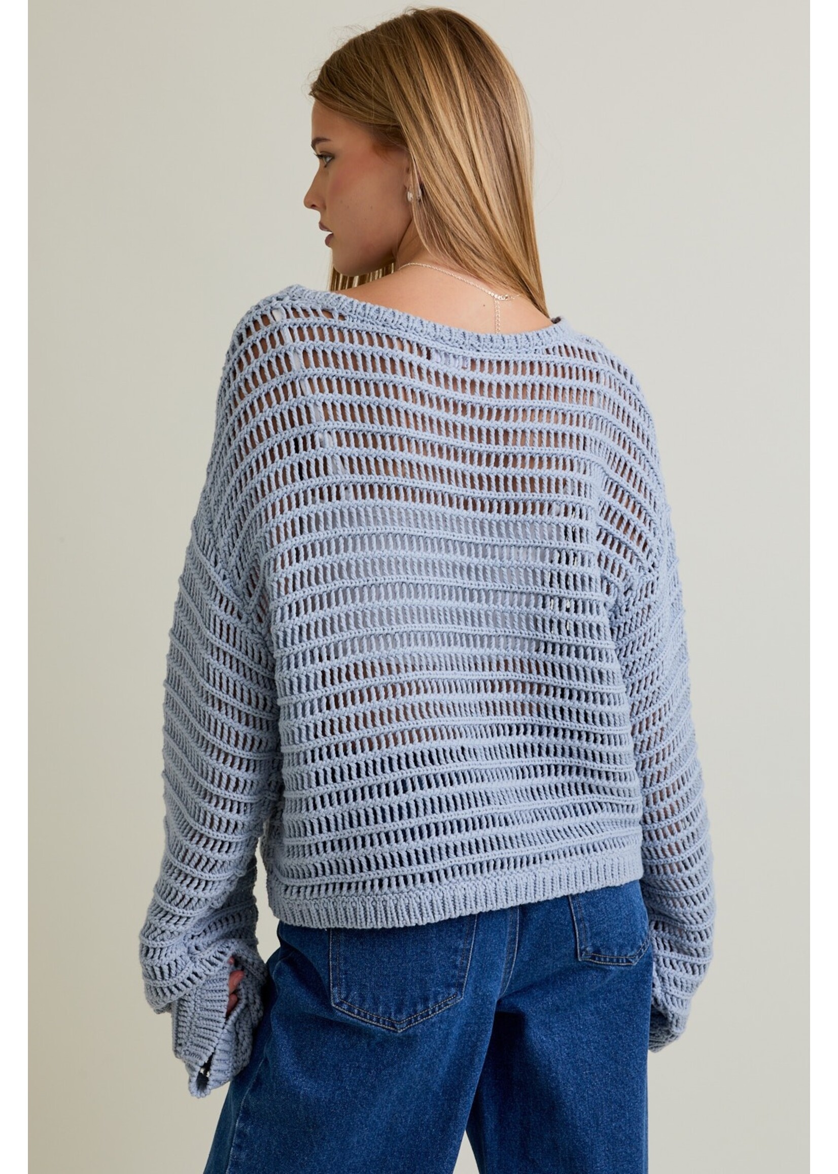 Le Lis Boat Neck Openwork Sweater Top - SWT3260