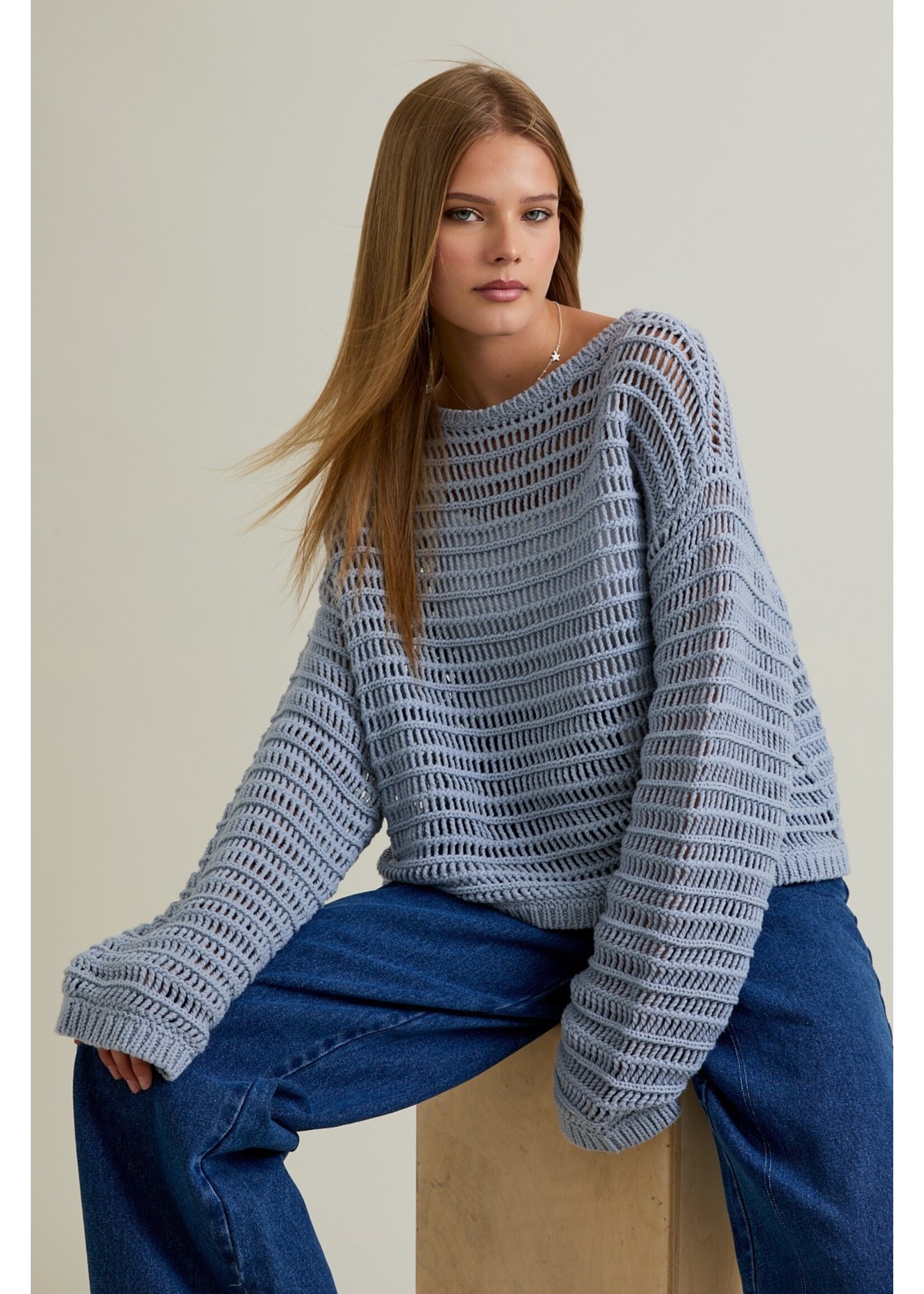 Le Lis Boat Neck Openwork Sweater Top - SWT3260