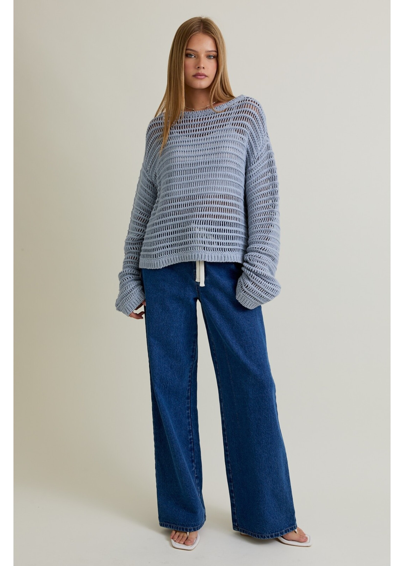 Le Lis Boat Neck Openwork Sweater Top - SWT3260