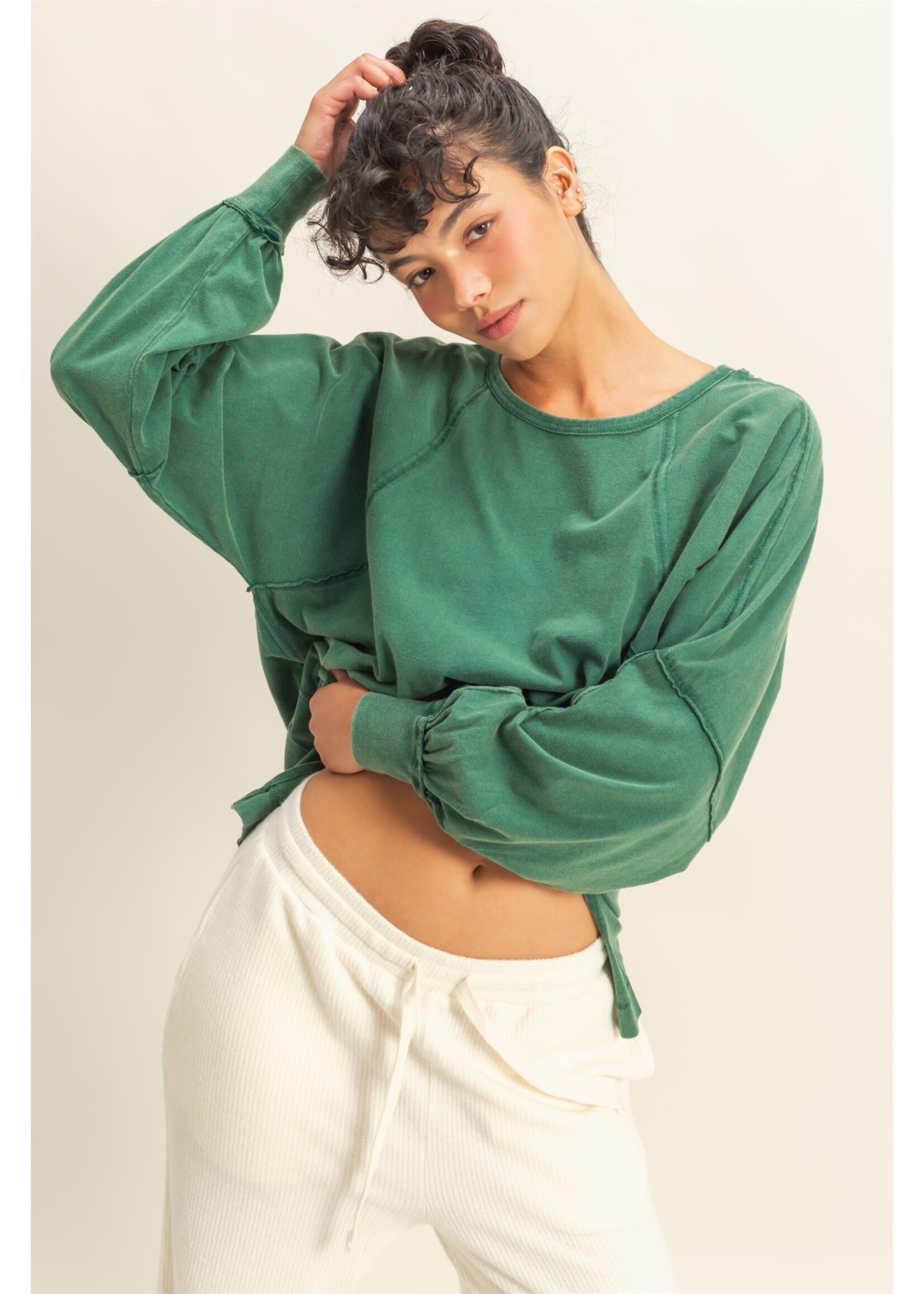 HYFVE Washed Oversized Long Sleeve Top With Slit - DZ25C921