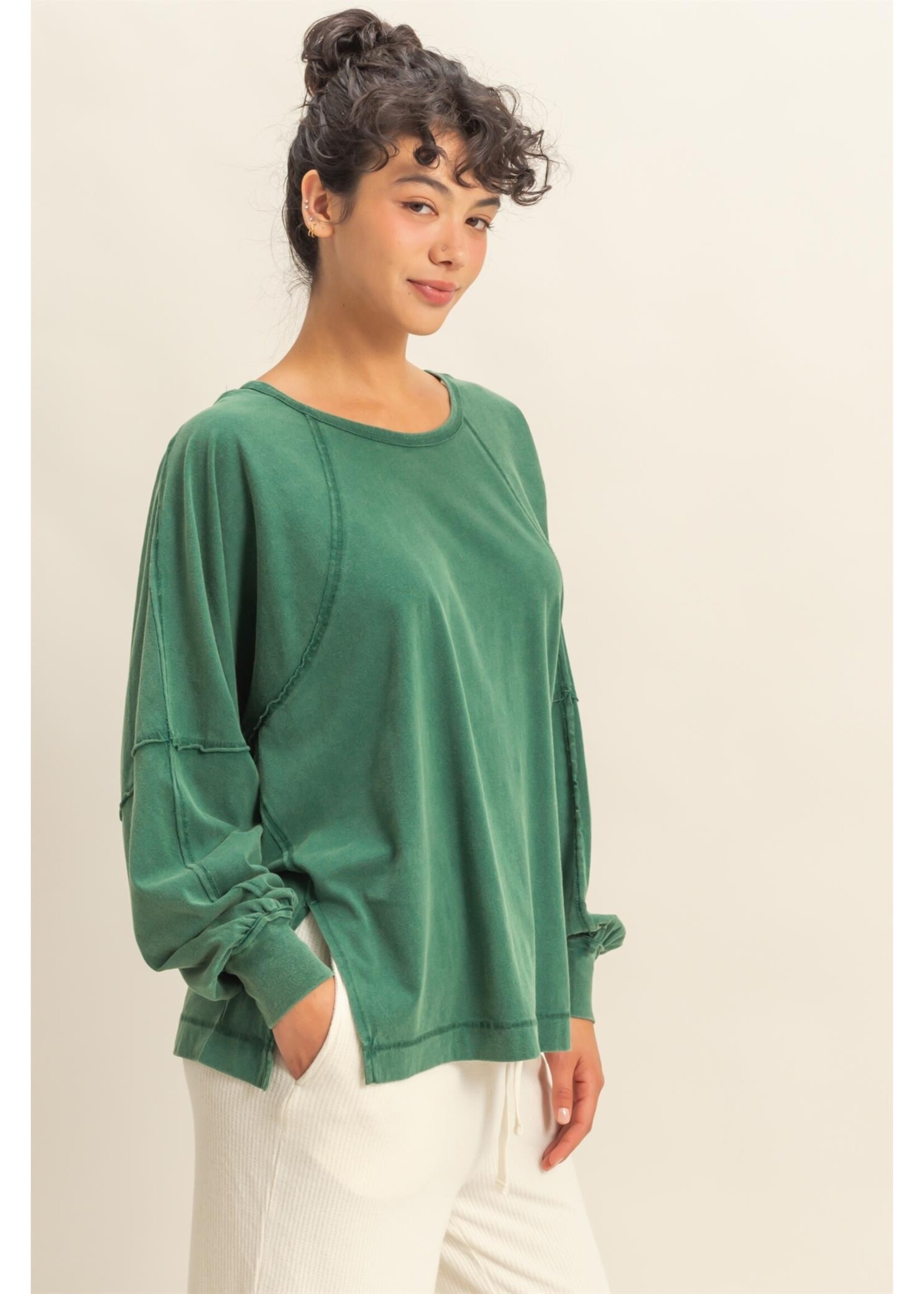 HYFVE Washed Oversized Long Sleeve Top With Slit - DZ25C921