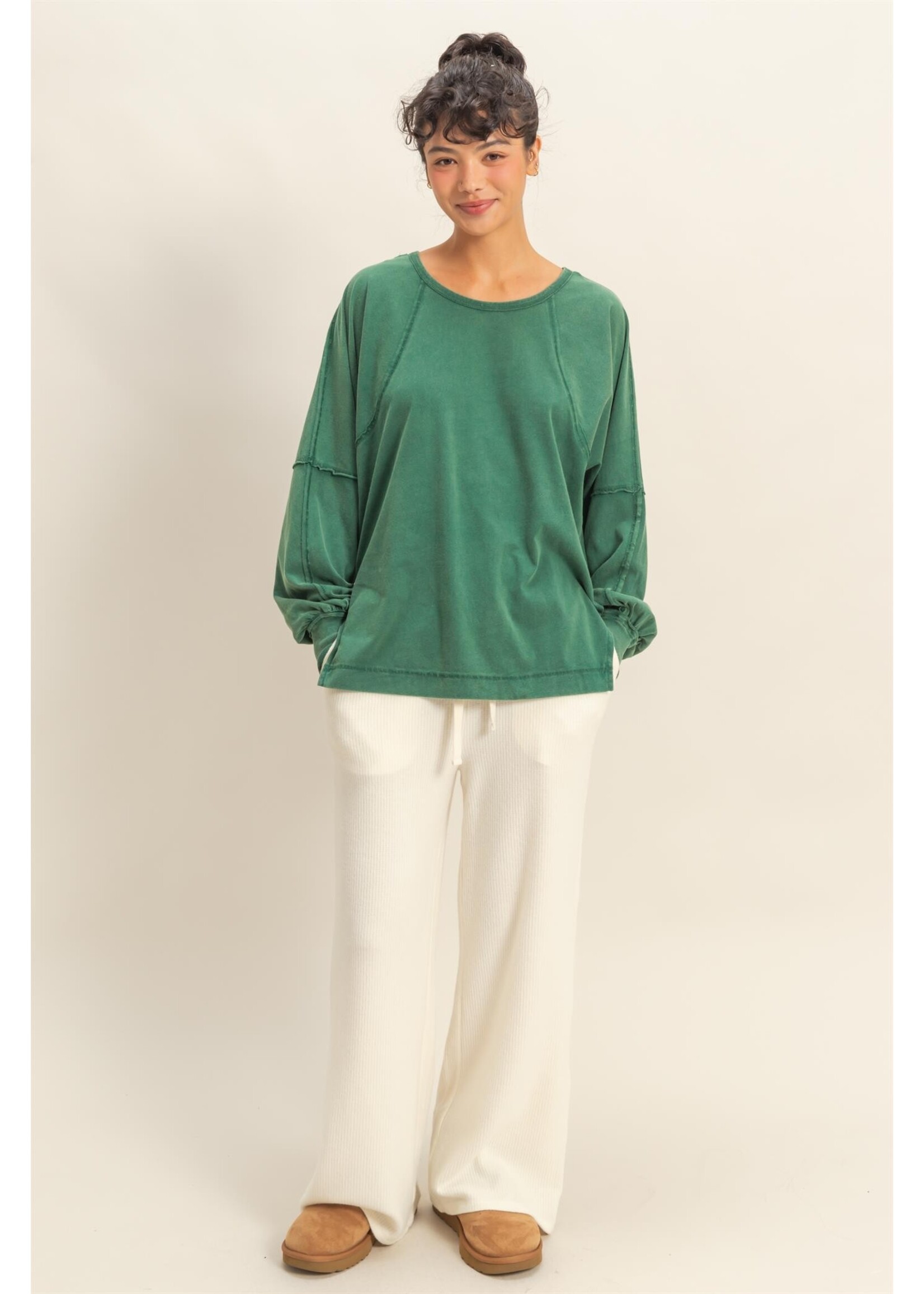 HYFVE Washed Oversized Long Sleeve Top With Slit - DZ25C921