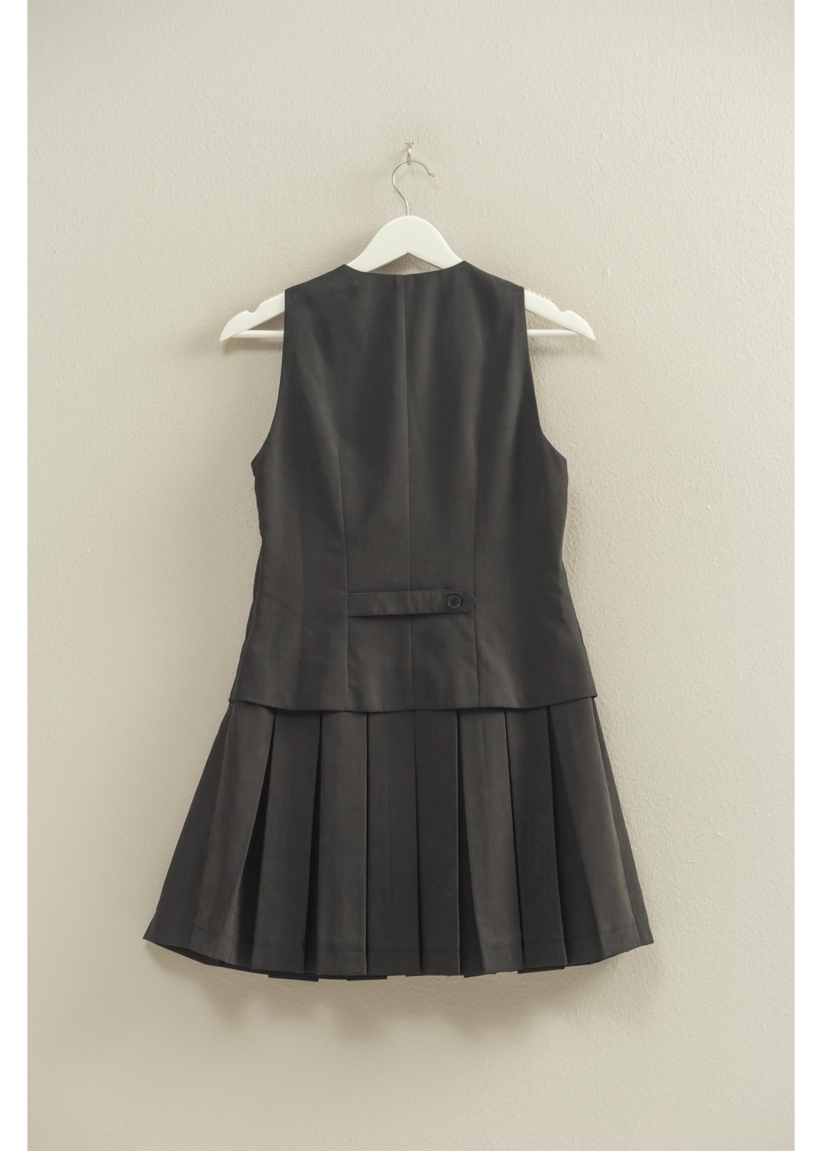 HYFVE V-Neck Buttoned Waistcoat Pleated Skirt Dress - HF25F002