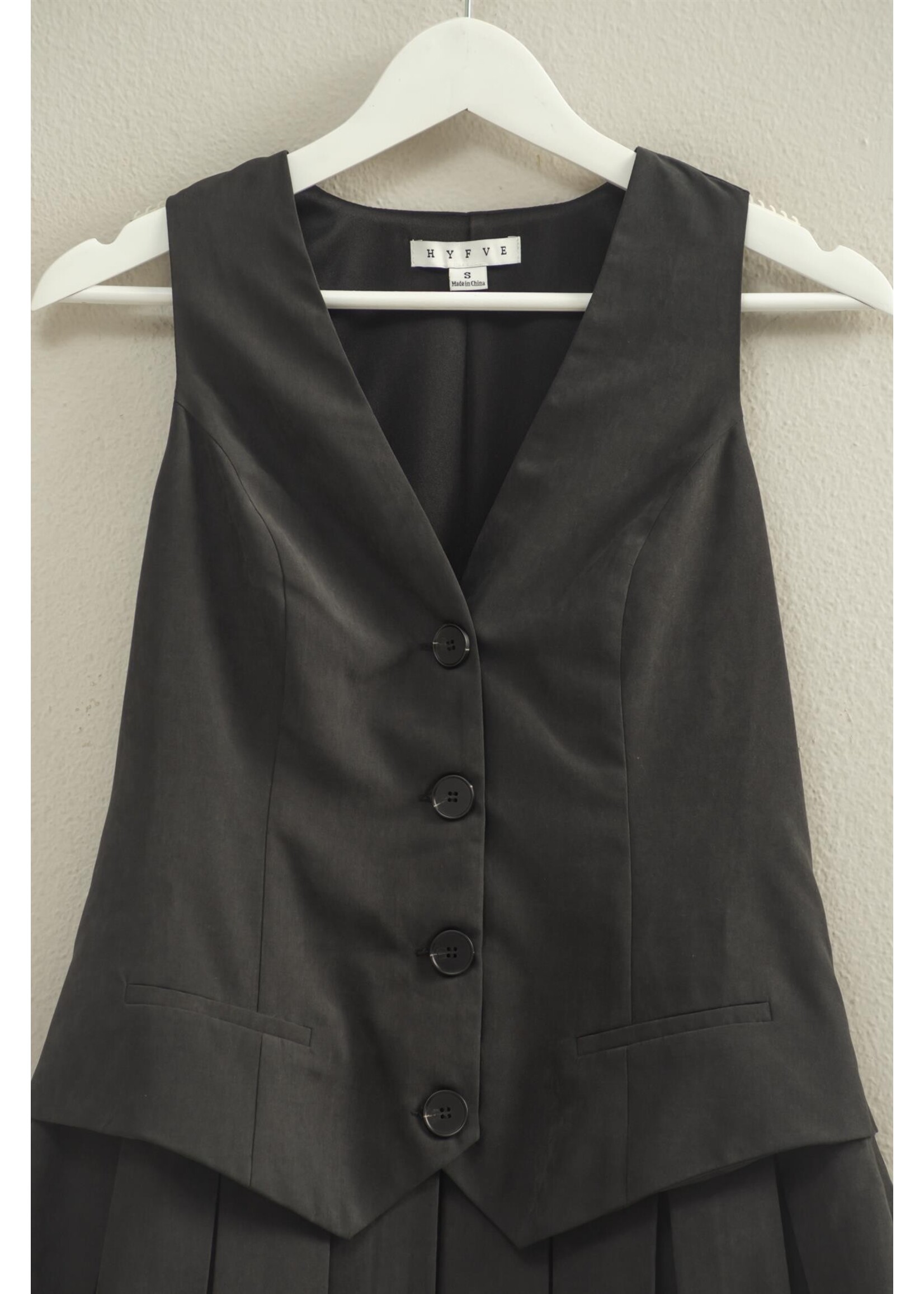 HYFVE V-Neck Buttoned Waistcoat Pleated Skirt Dress - HF25F002
