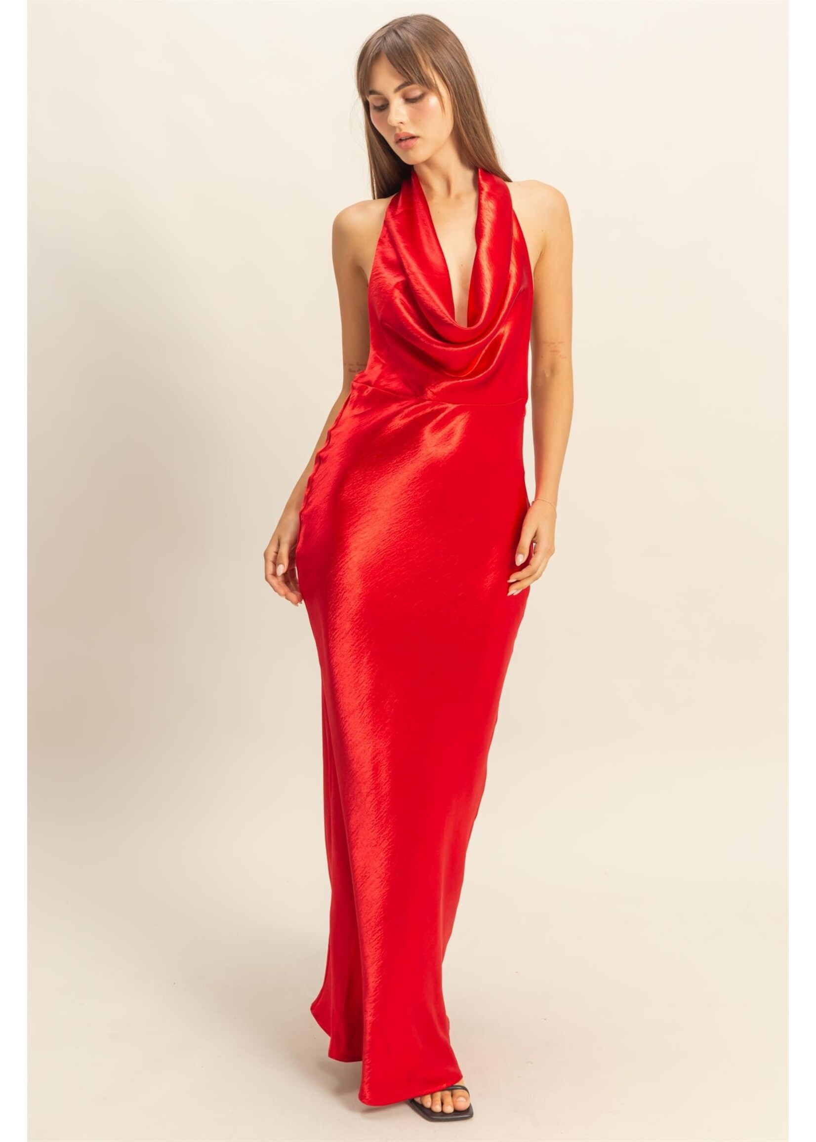 HYFVE Versatile Drape Neck Satin Maxi Dress - HF25F110