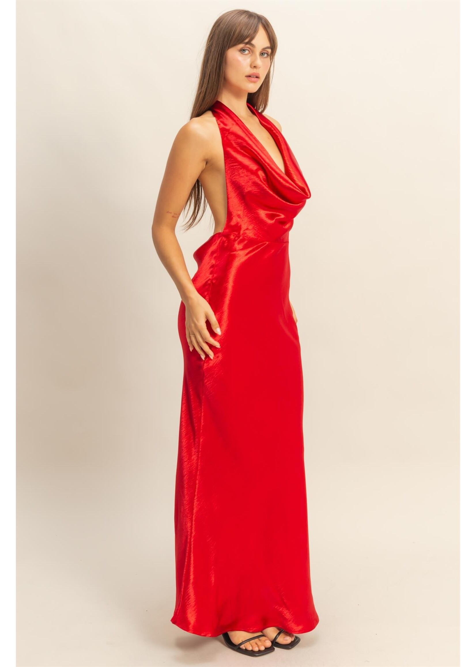 HYFVE Versatile Drape Neck Satin Maxi Dress - HF25F110