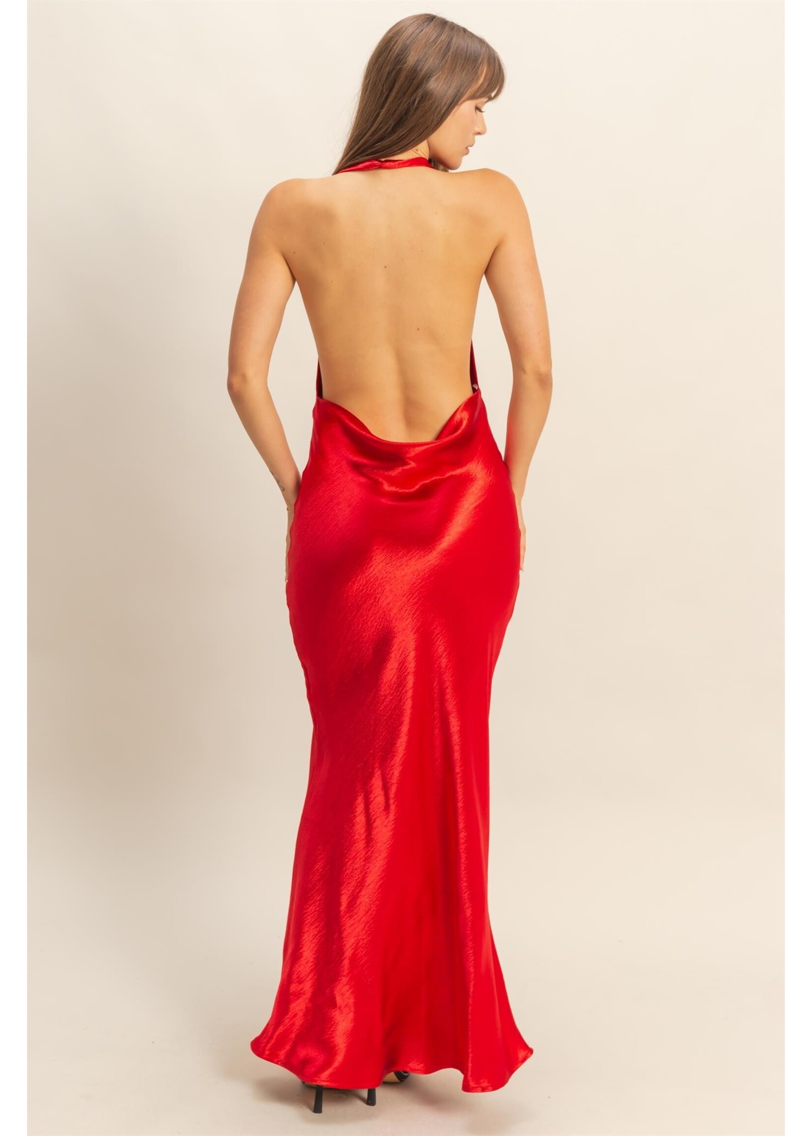 HYFVE Versatile Drape Neck Satin Maxi Dress - HF25F110