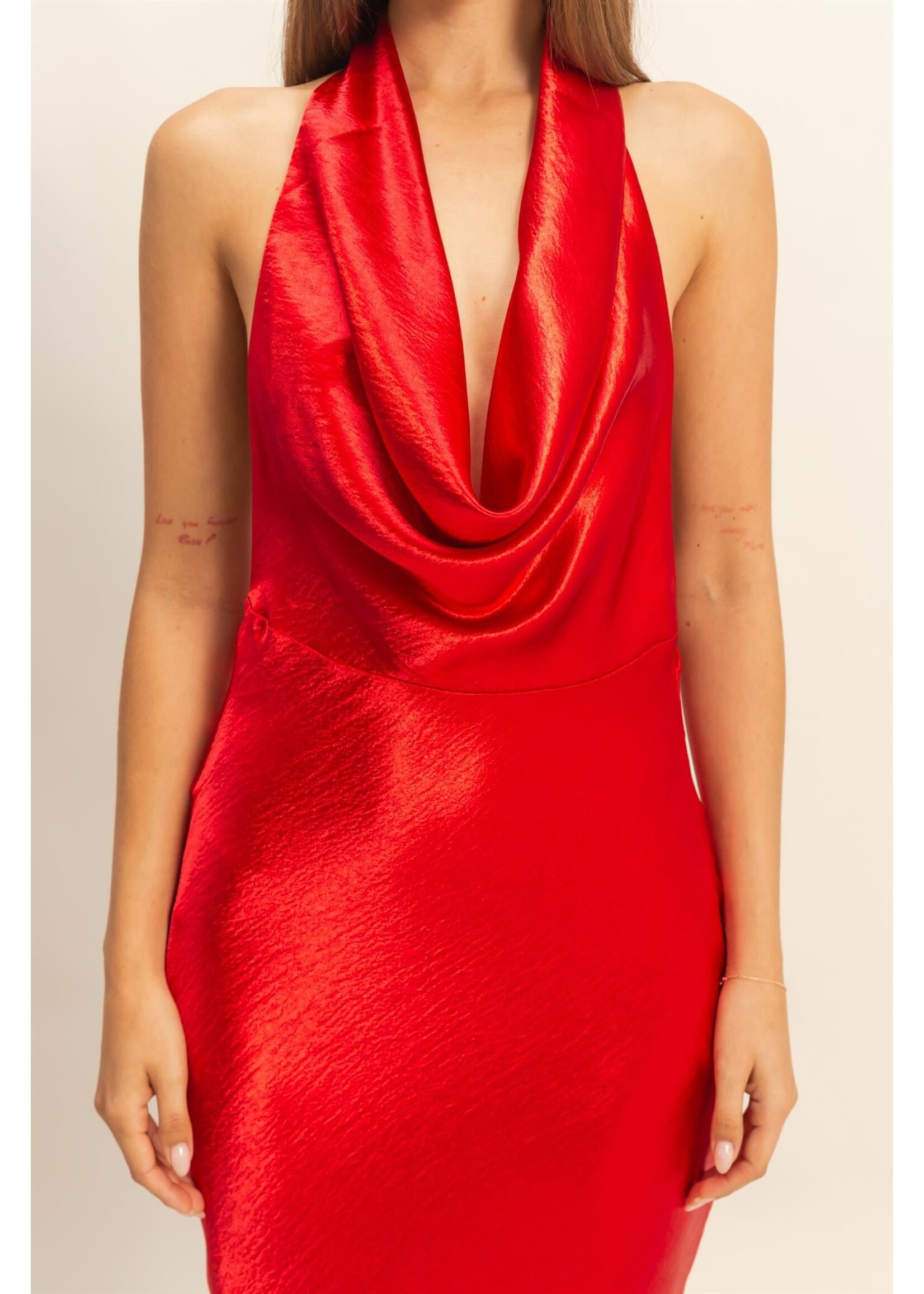 HYFVE Versatile Drape Neck Satin Maxi Dress - HF25F110