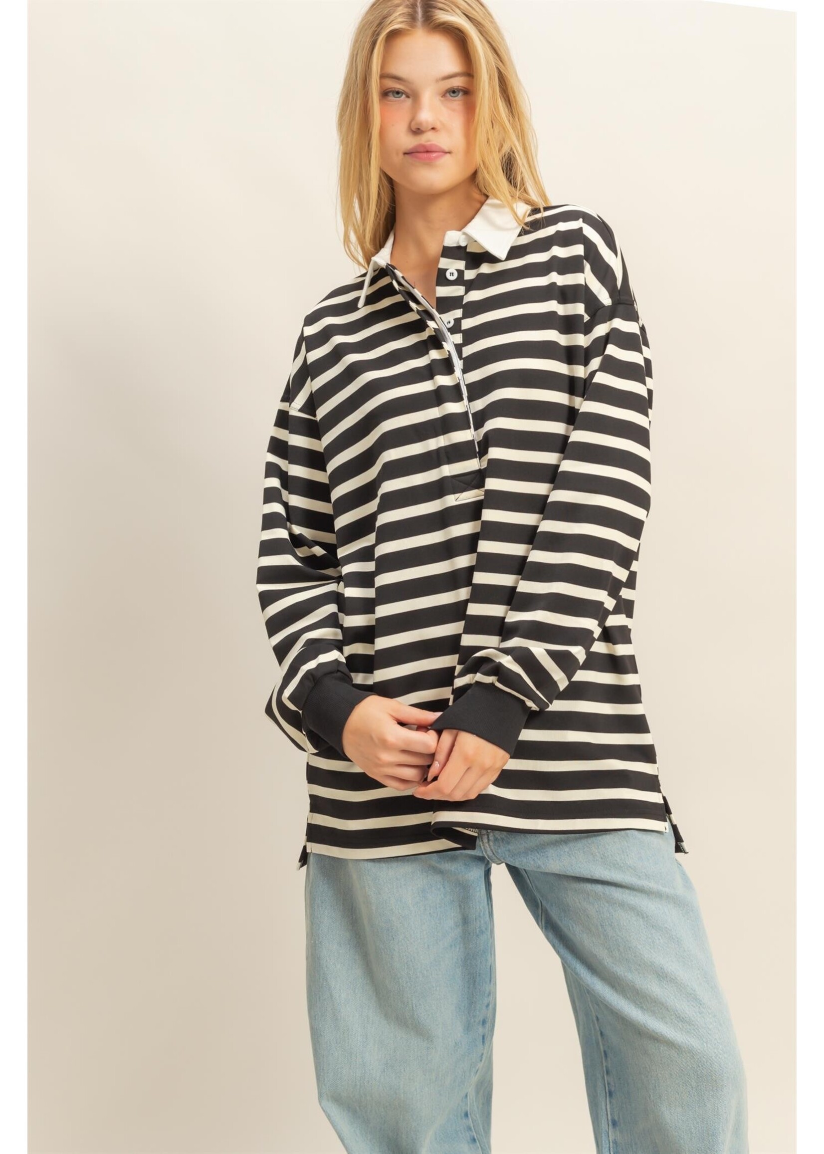 HYFVE Classic Stripe Rugby Polo With Collar Shirt - HF25F277