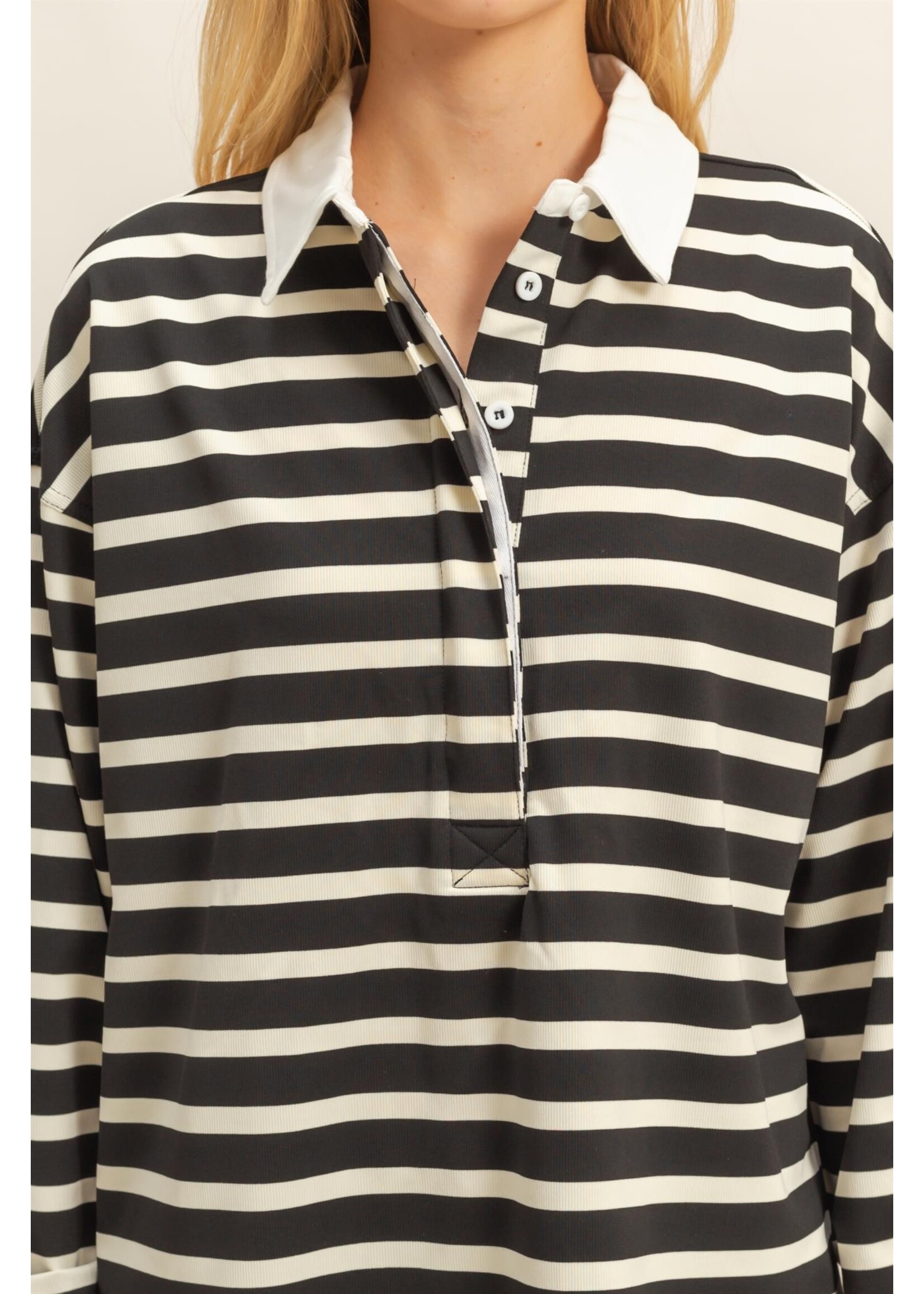 HYFVE Classic Stripe Rugby Polo With Collar Shirt - HF25F277