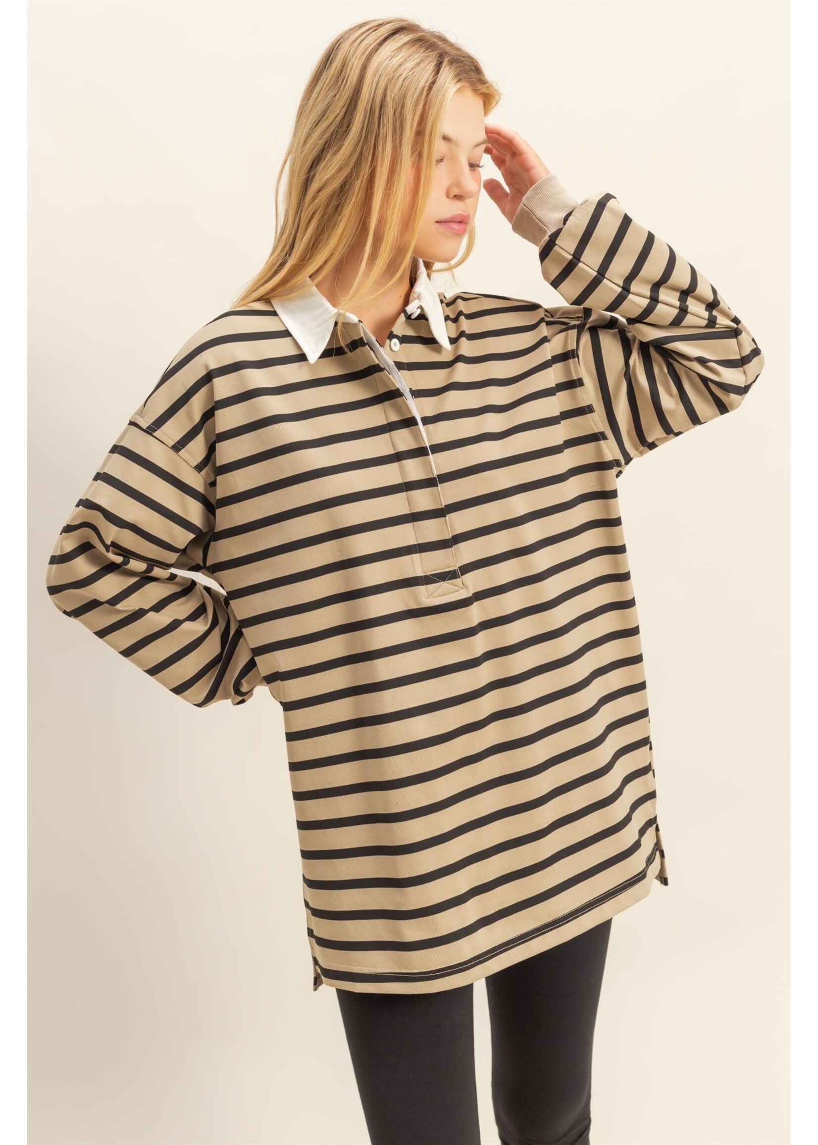 HYFVE Classic Stripe Rugby Polo With Collar Shirt - HF25F277