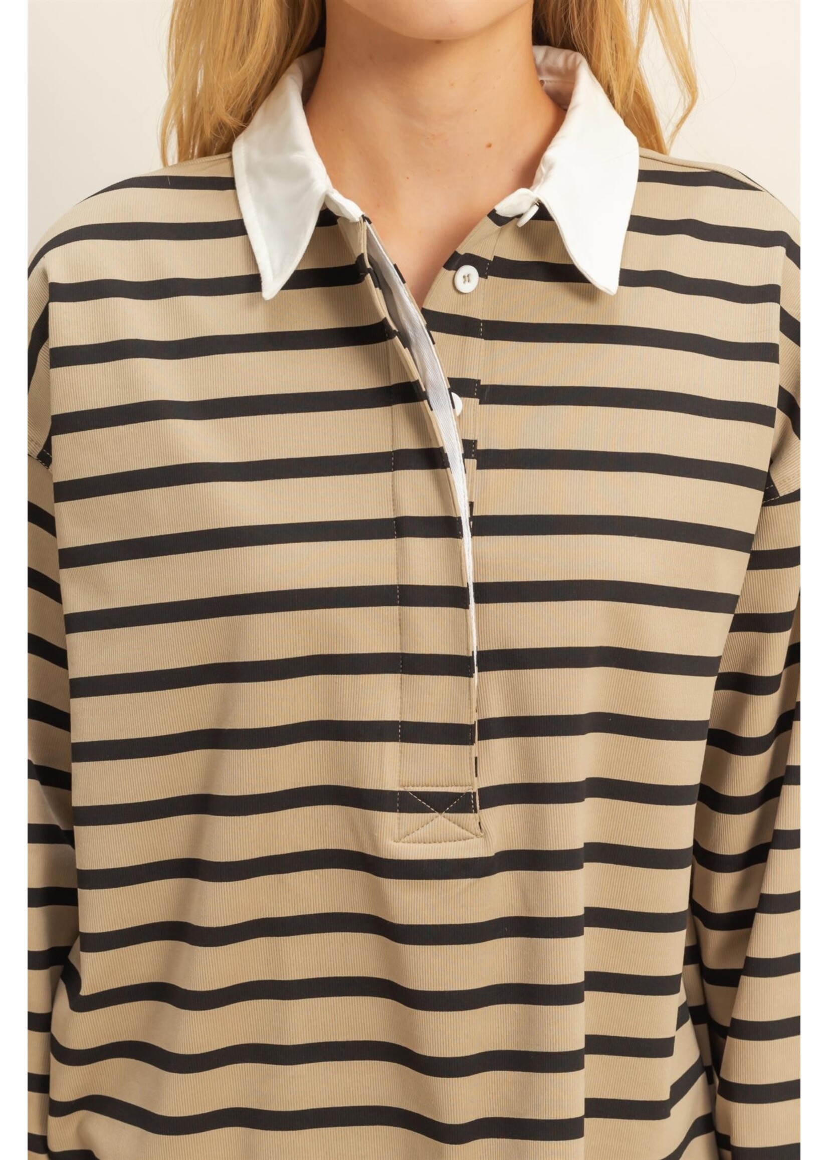 HYFVE Classic Stripe Rugby Polo With Collar Shirt - HF25F277