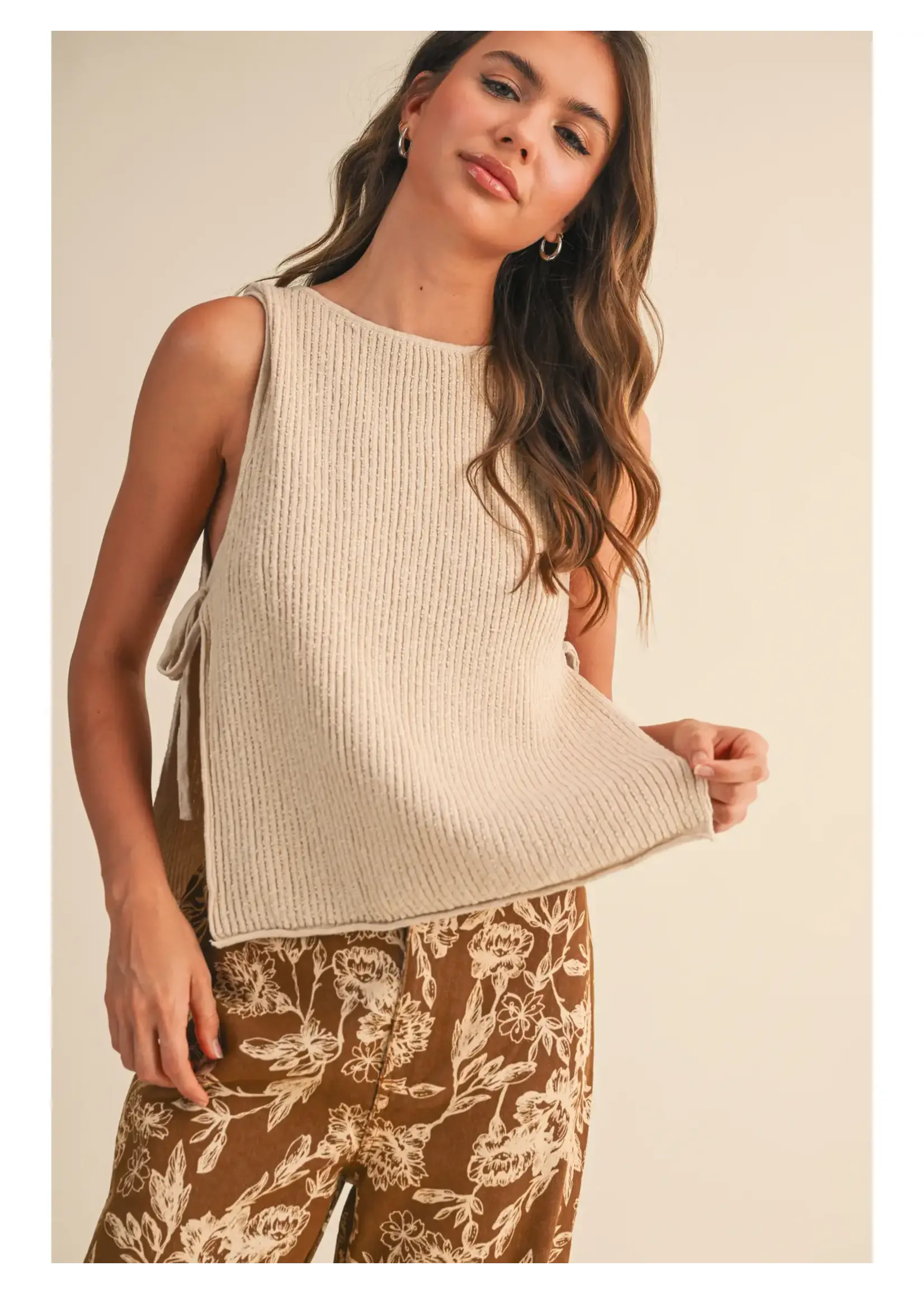 Klesis Sleeveless Sweater Top with Tied Open Side -  IT4311 S