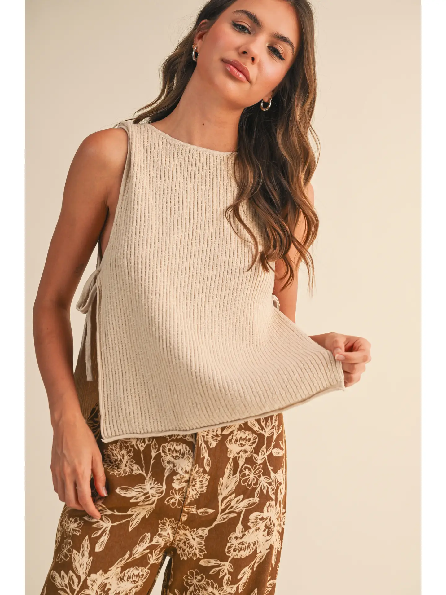 Sleeveless Sweater Top with Tied Open Side - IT4311 S