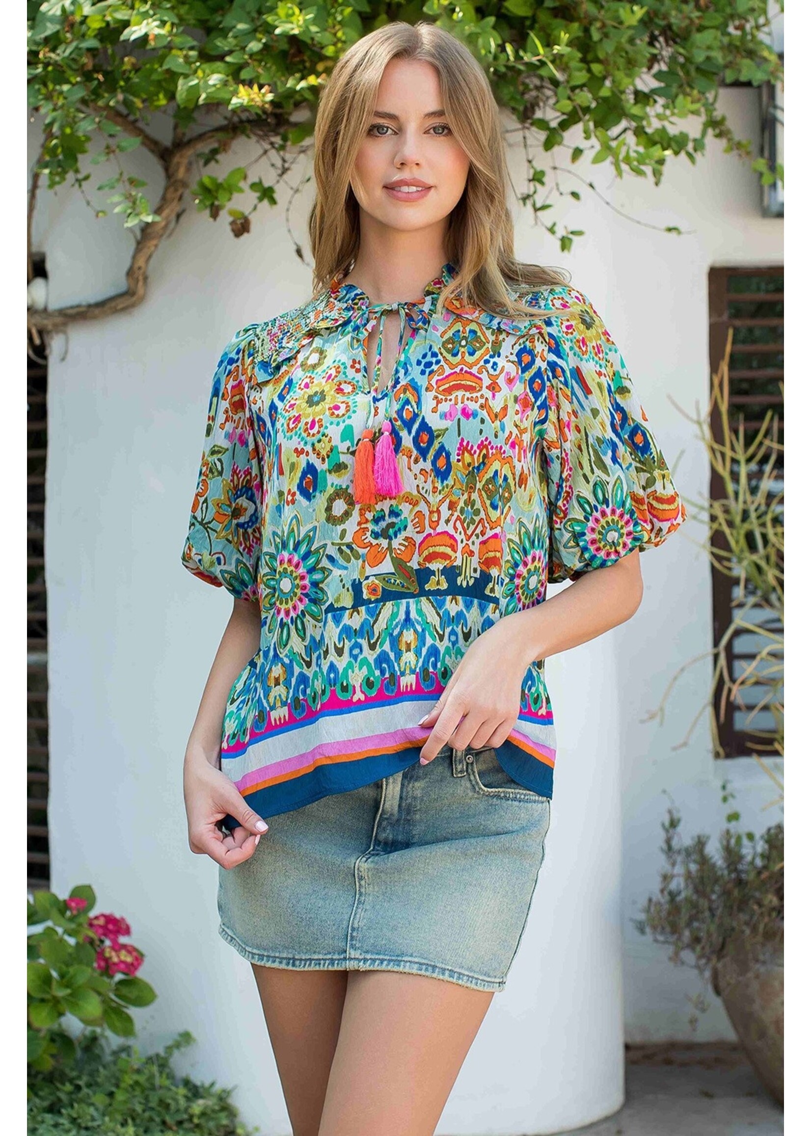 THML Puff Sleeve Floral Print Top - JH2221-2