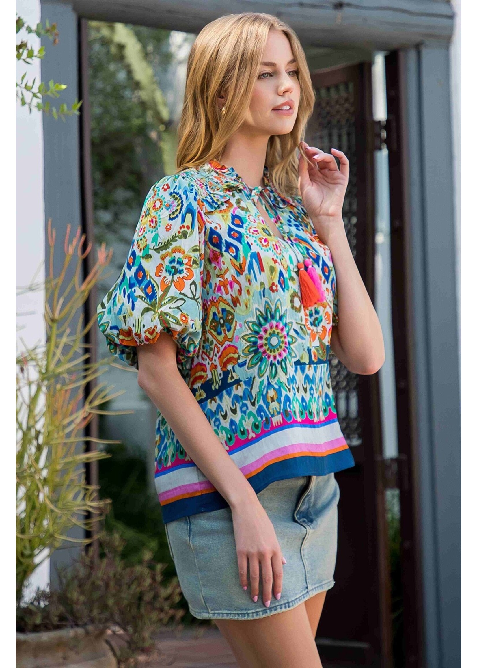 THML Puff Sleeve Floral Print Top - JH2221-2