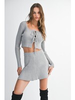 Mable Bow Tied Knit Cardigan and Mini Skirt Set - MST8028