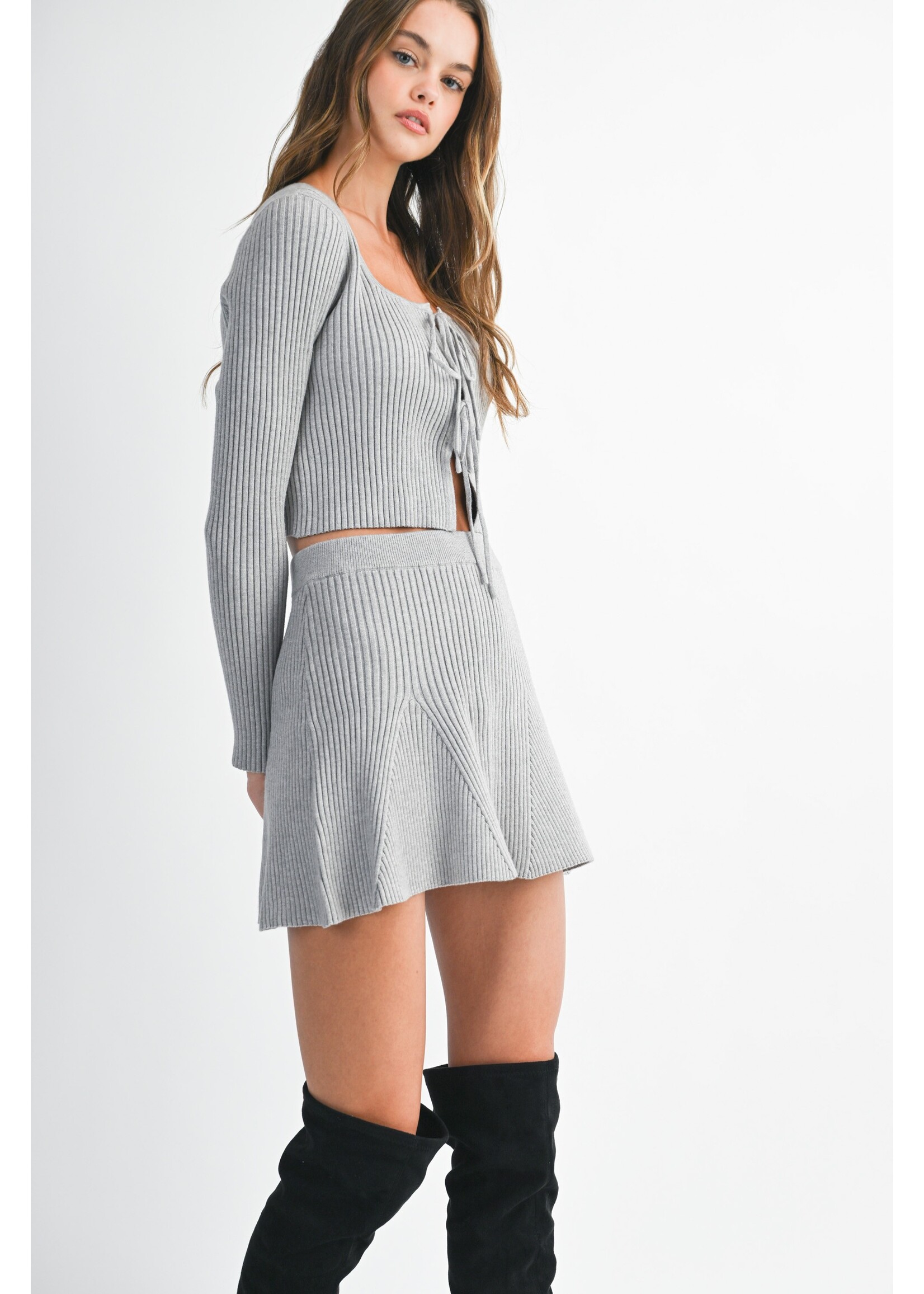 Mable Bow Tied Knit Cardigan and Mini Skirt Set - MST8028