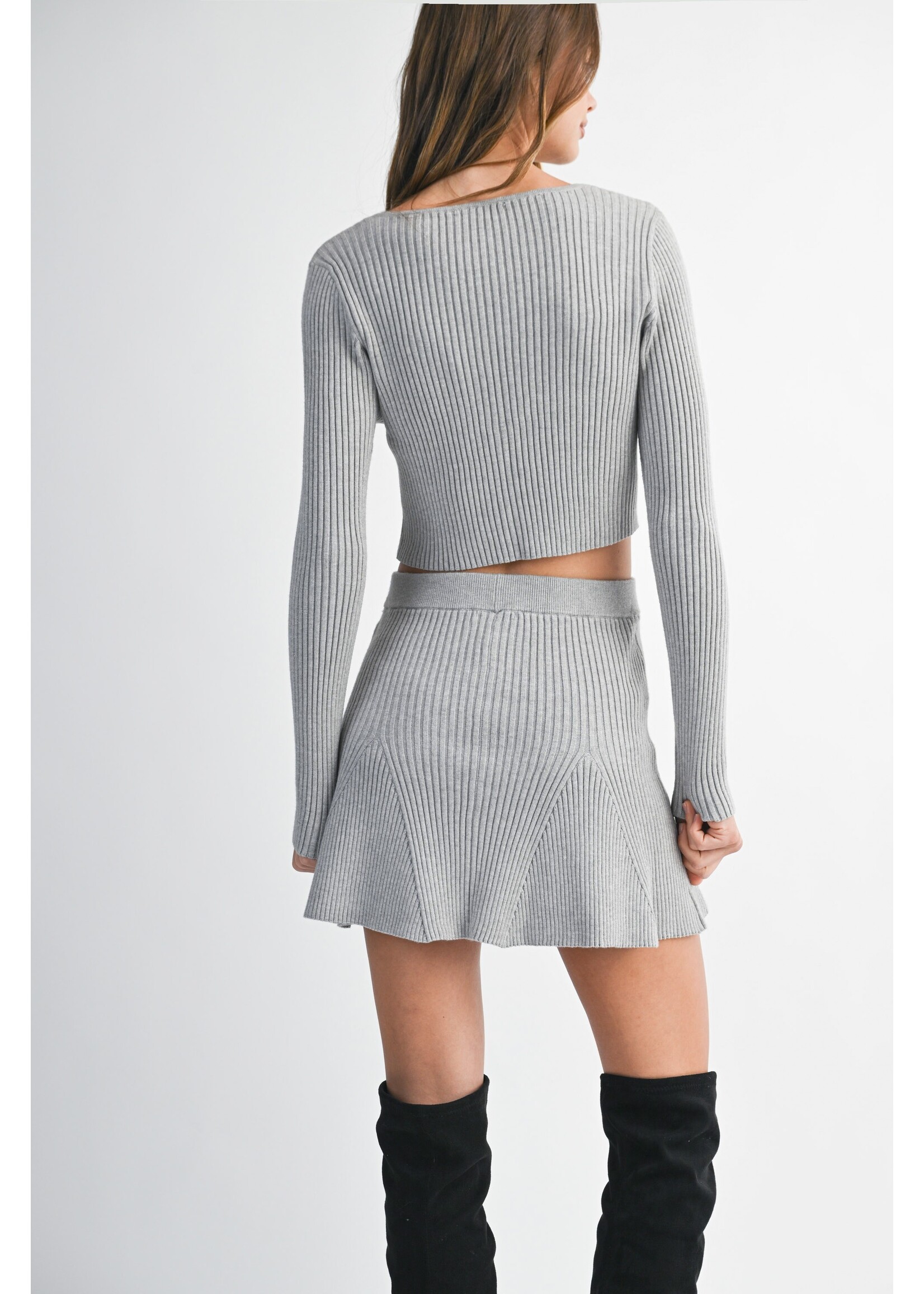 Mable Bow Tied Knit Cardigan and Mini Skirt Set - MST8028