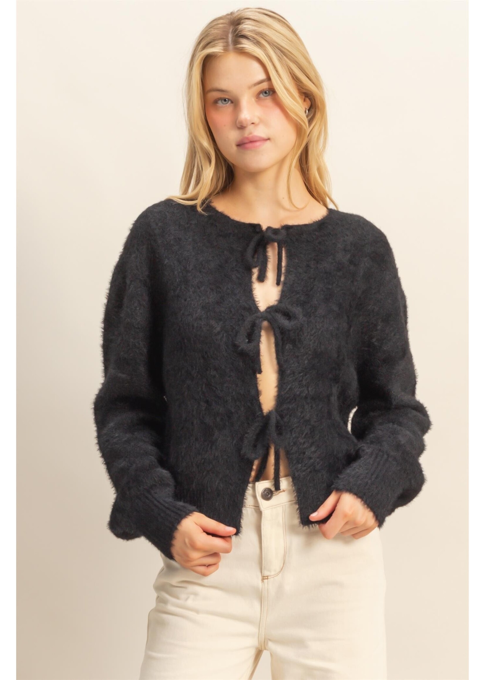 HYFVE Fuzzy Sweater With Unique Front Ties - HF25F009