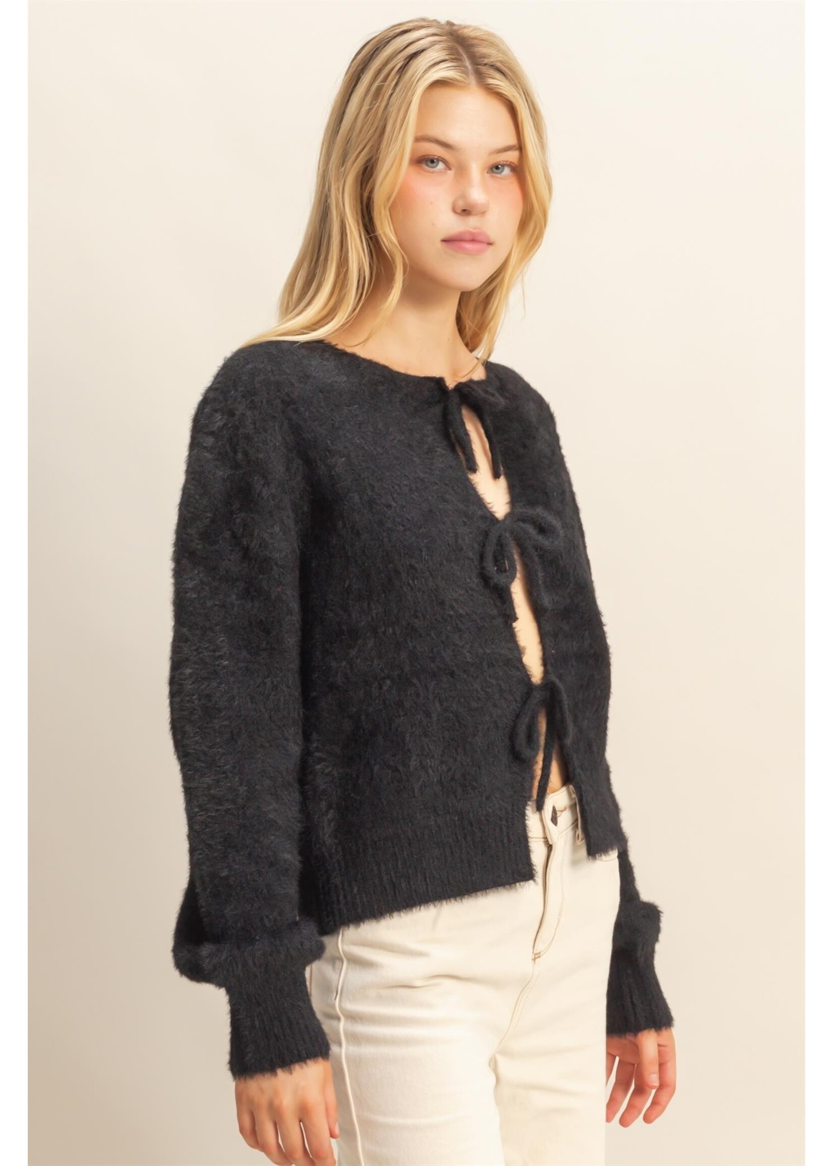 HYFVE Fuzzy Sweater With Unique Front Ties - HF25F009