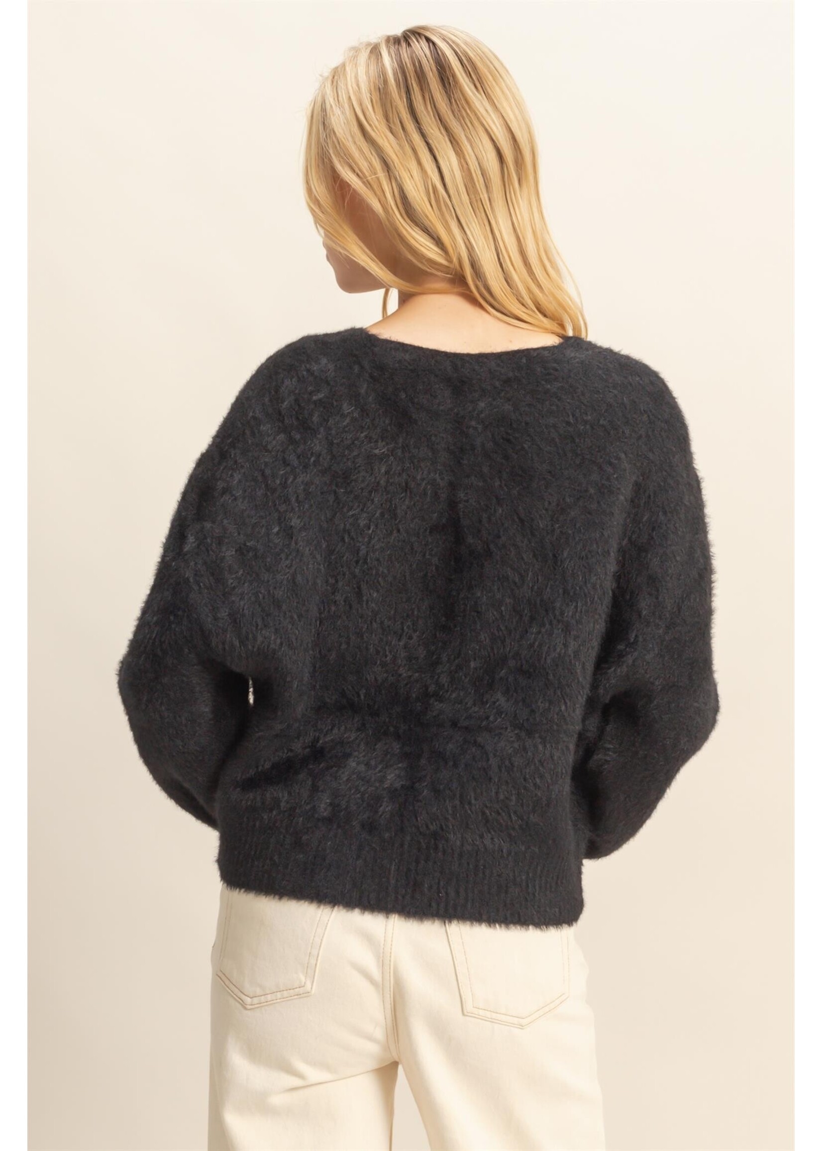 HYFVE Fuzzy Sweater With Unique Front Ties - HF25F009